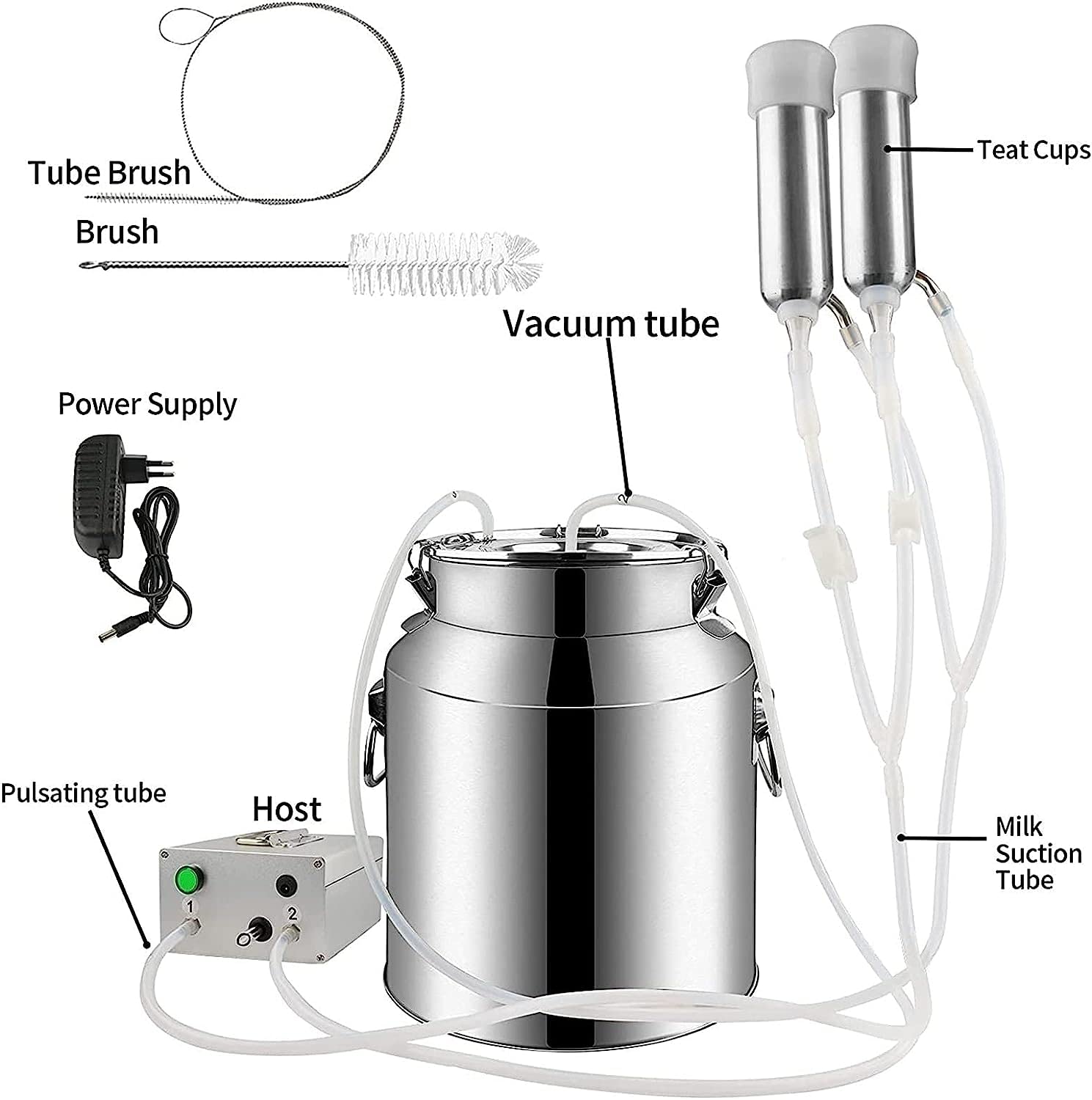 14L Portable Electric Milking Machine for Cows & Goats - Stainless Steel Household Dairy Milker | Perfect for Small Farms & Homestead Use