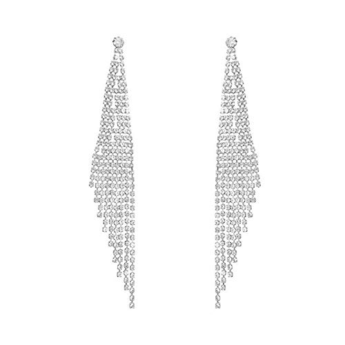 Trendy Triangle Long Tassel Earrings for Women - Rhinestone Dangling Statement Earrings for Girls, Parties & Special Occasions | Perfect for Pageant, Birthday & Evening Events | Fashion Jewelry Gift Idea