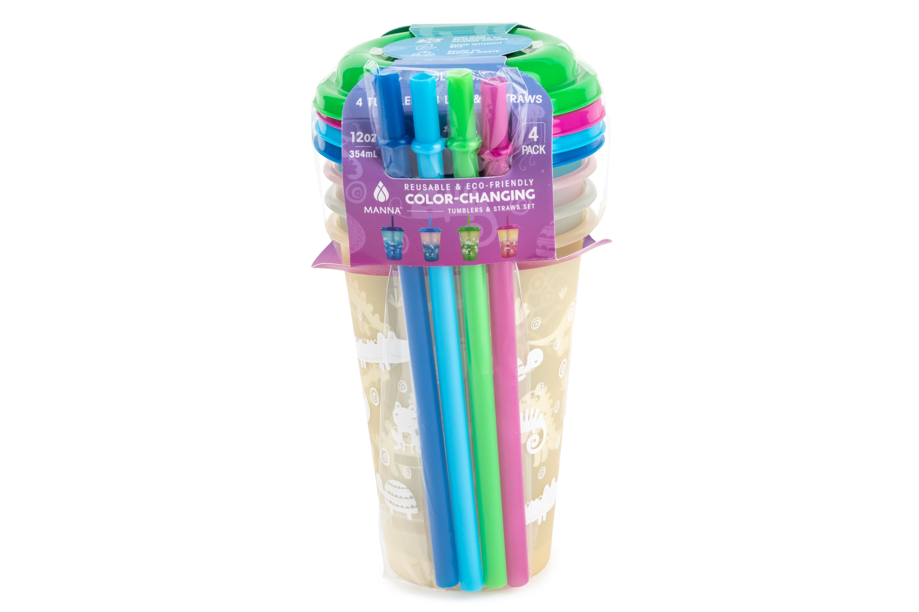 4-Piece Kids' Color Changing Animal Cups Set with Heat-Sensitive Designs - Fun Drinking Cups for Juice, Milk & Cold Beverages - Perfect for Birthday Parties, School Lunches & Family Gatherings