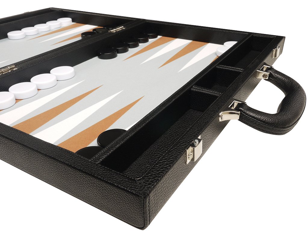 Premium 16-inch Backgammon Set with Black Board & White/Rum Points - Medium Size Travel Game for Adults, Family Game Night, Casino-Themed Parties & Home Decor