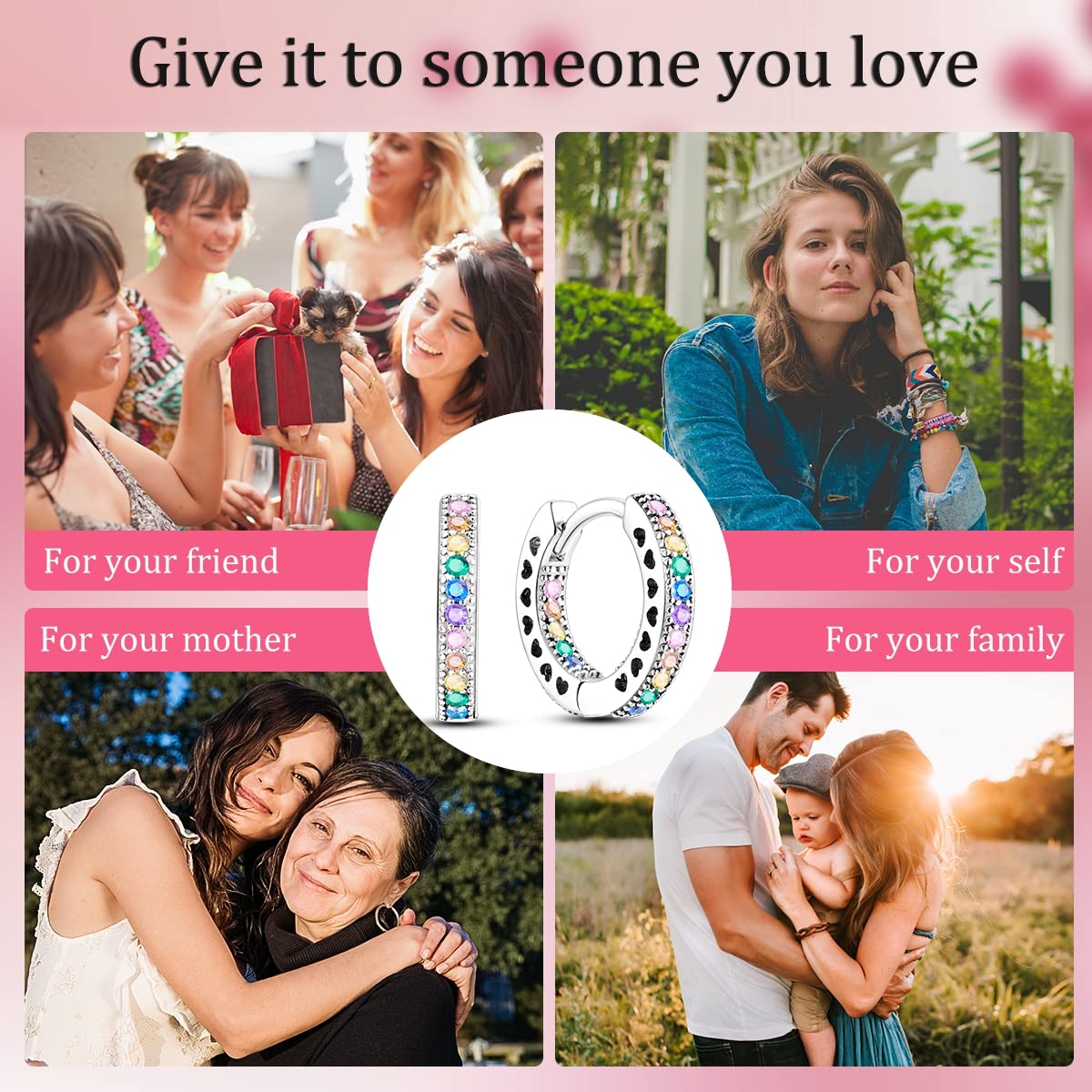 NARMO 925 Sterling Silver Heart Hoop Earrings for Women - Colorful Rainbow Huggie Hoops, Small Dainty Heart-Shaped Ear Jewelry | Perfect for Everyday Wear, Gift Giving & Special Occasions