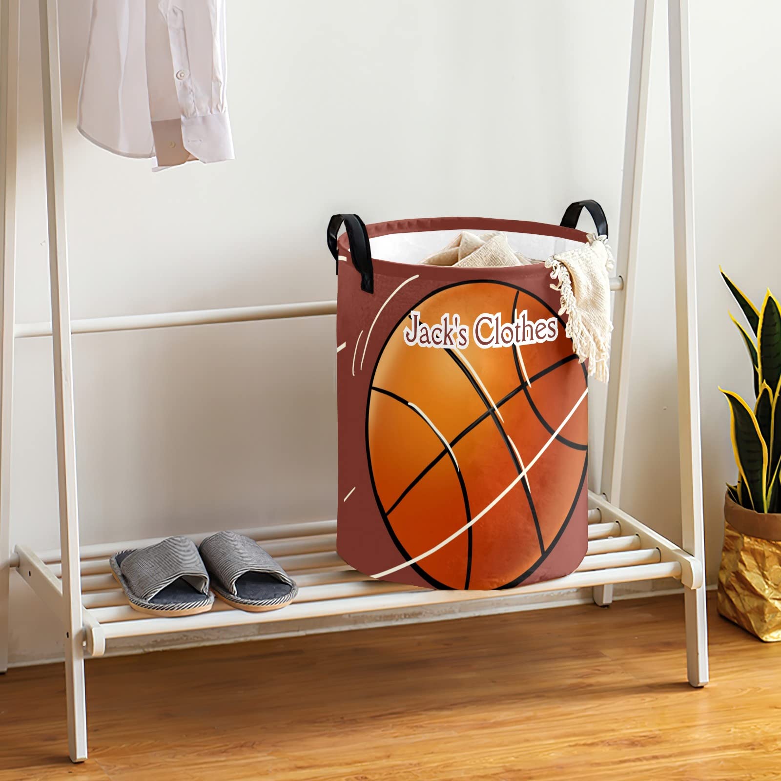 Personalized Basketball Laundry Hamper - Custom Waterproof Collapsible Drawstring Storage Bin with Handle for Clothes & Toys (50cm x 36cm) - Perfect for Kids' Rooms, Dorm Organization & Sports Themed Decor