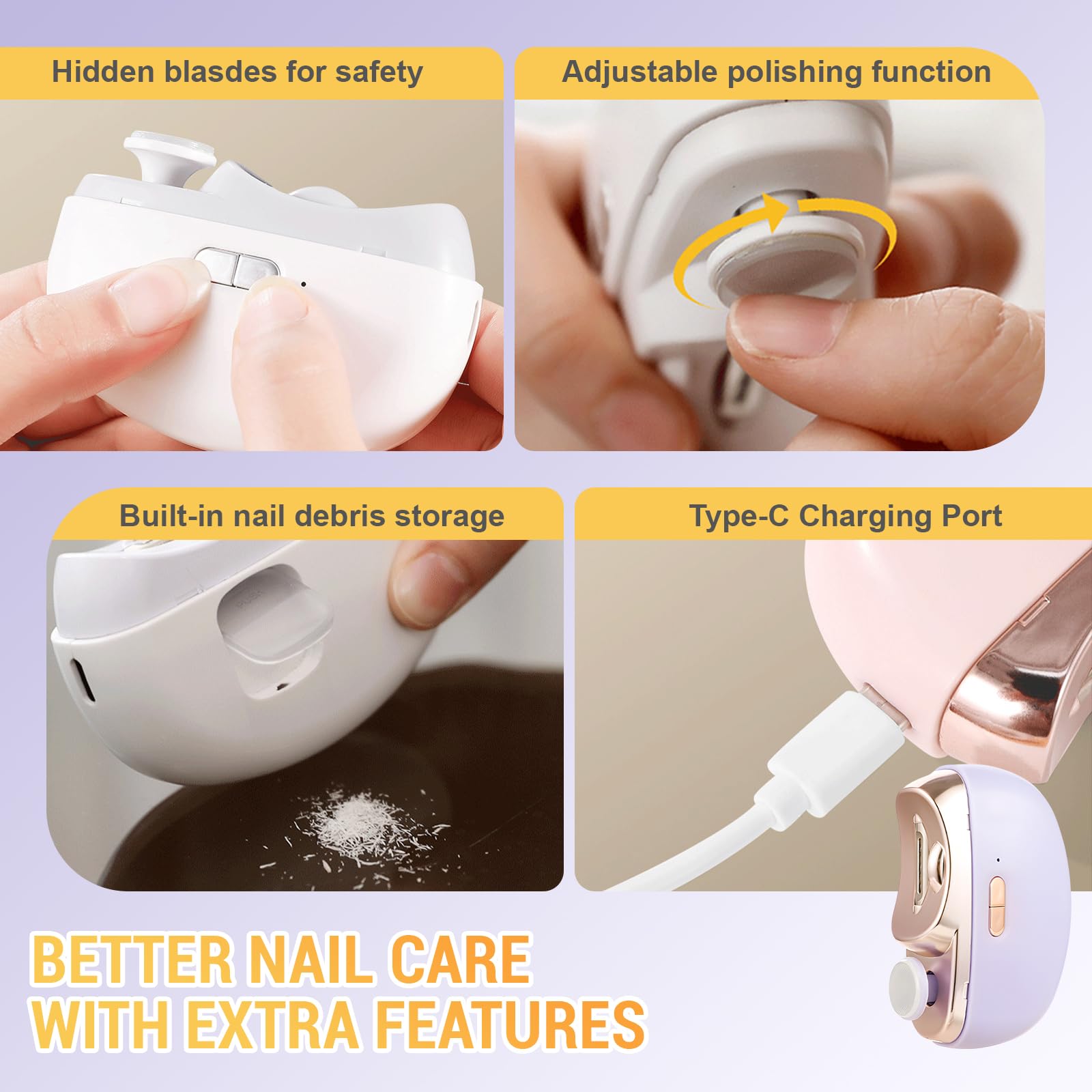 2 in 1 Electric Nail Clipper & Polisher - 2025 Upgraded Automatic Nail Trimmer for Adults & Seniors with Thick Toenails - Safe & Easy Finger & Toe Nail Care Kit (White) - Perfect for Home Use, Travel & Elderly Foot Care
