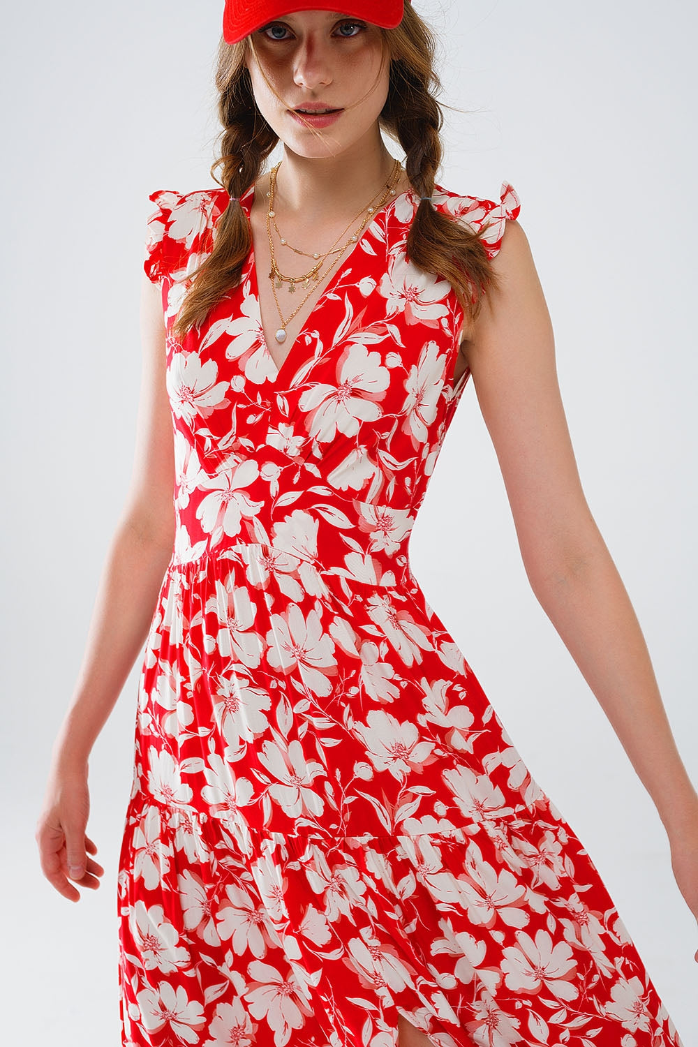 Elegant Long Red Floral Print V-Neck Robe - Perfect for Spa, Lounging & Relaxation at Home