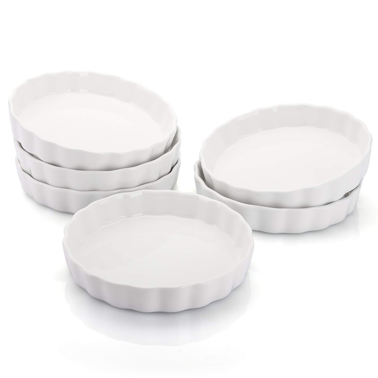Foraineam 6-Pack 8oz Porcelain Ramekins - Creme Brulee & Mini Quiche Dishes, 6-Inch Round Tart Pans for Baking Pies, Tarts & Desserts | Oven & Dishwasher Safe | Perfect for Home Baking, Restaurant Use & Party Serving