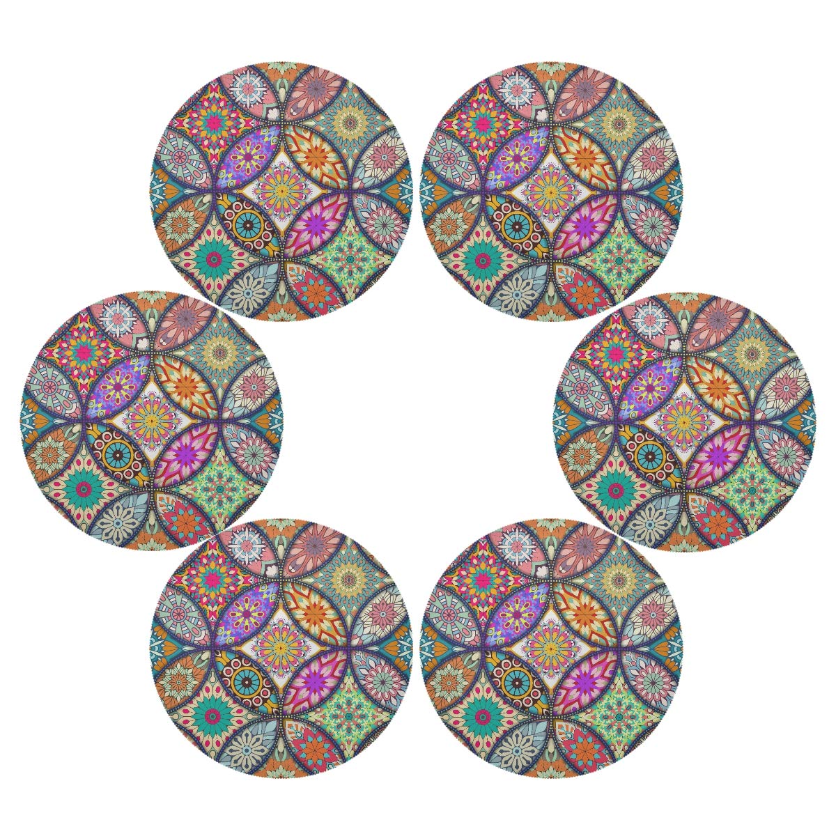 Boho Round Placemats Set of 1 - Washable Polyester Table Mats with Mandala Design for Dining & Kitchen Decor | Perfect for Home, Restaurant, and Party Use