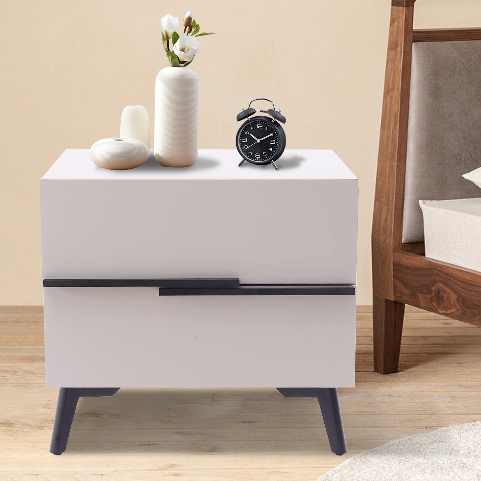 Modern Nightstand with 2 Drawers - Wooden Bedside Table for Bedroom Storage | Compact End Table for Small Spaces, Apartment Living & Guest Rooms