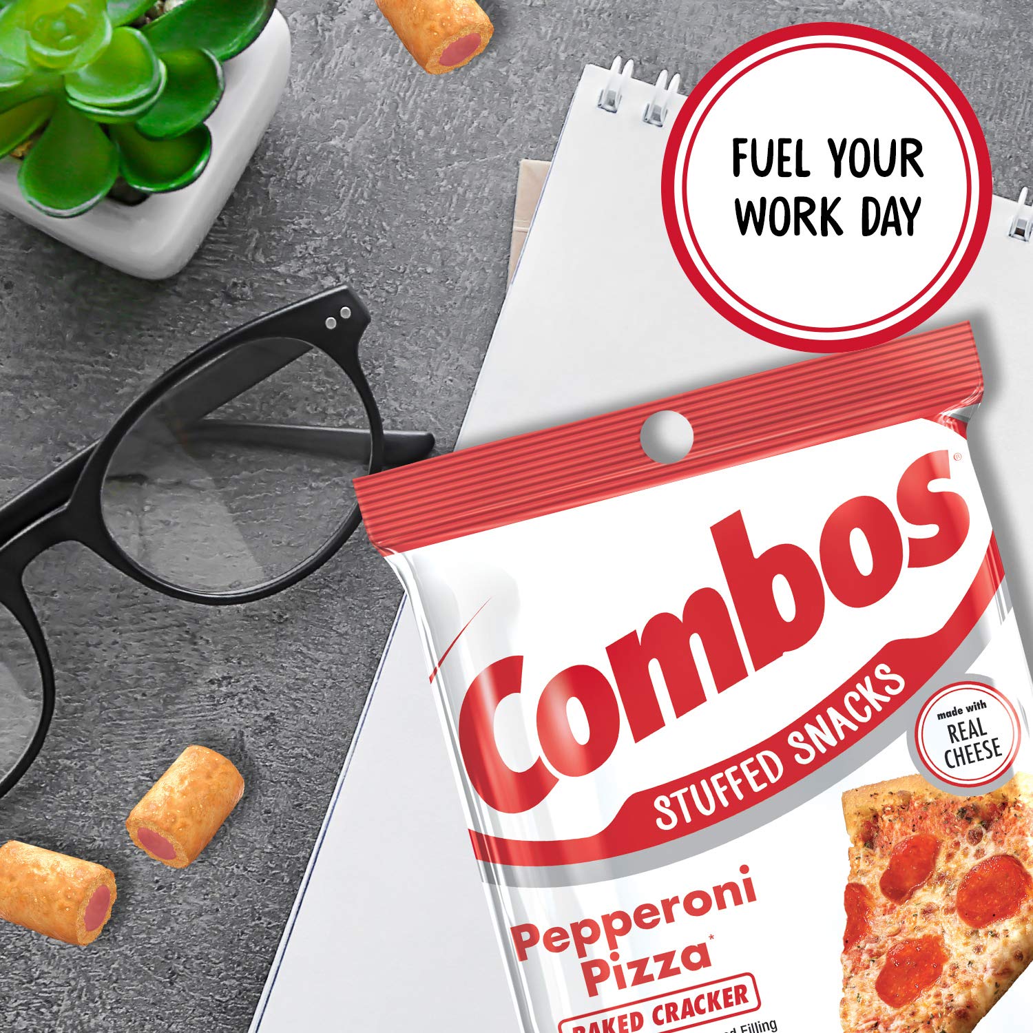 COMBOS Pepperoni Pizza Baked Snacks - Crunchy Crackers with Real Cheese - 6.3oz Bag (6 Pack) | Perfect for School Lunches, Road Trips & Office Snacks