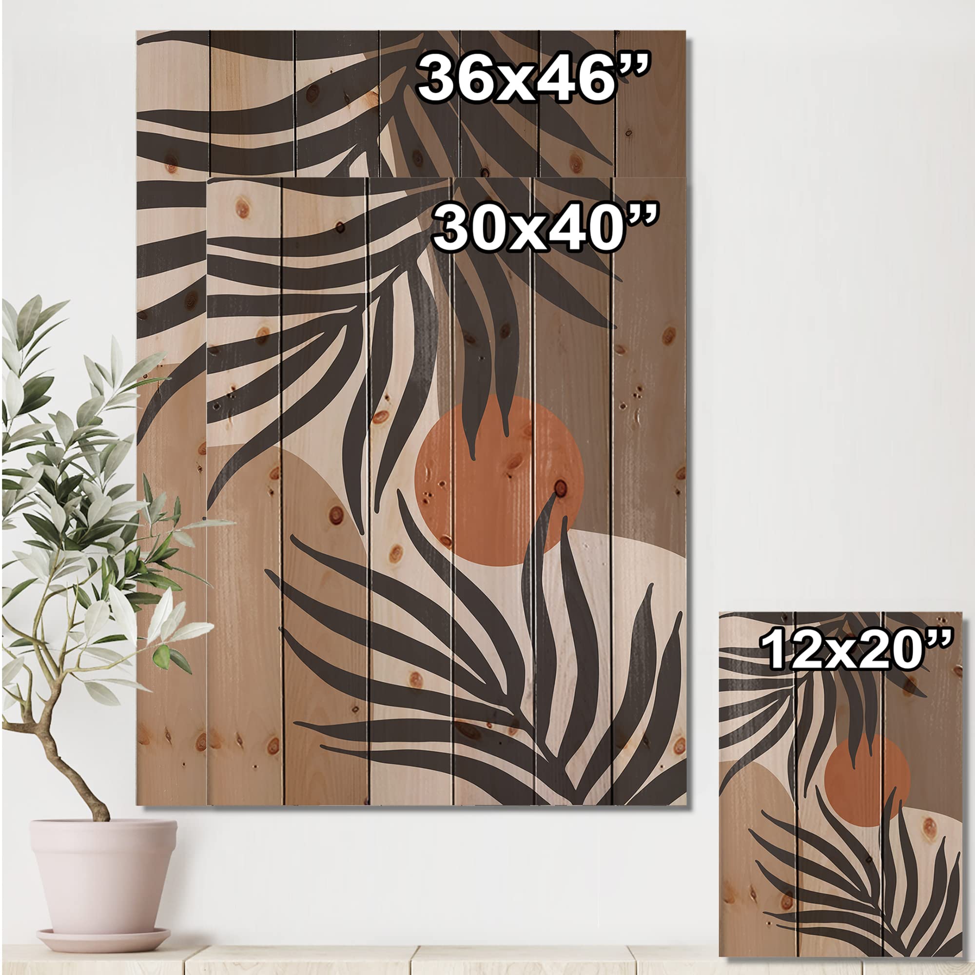 Retro Terracotta Moon & Sun Wood Wall Art - Modern Abstract Pine Wood Wall Decor for Living Room, Bedroom & Office - Large Contemporary Wood Panels with Nature-Inspired Design