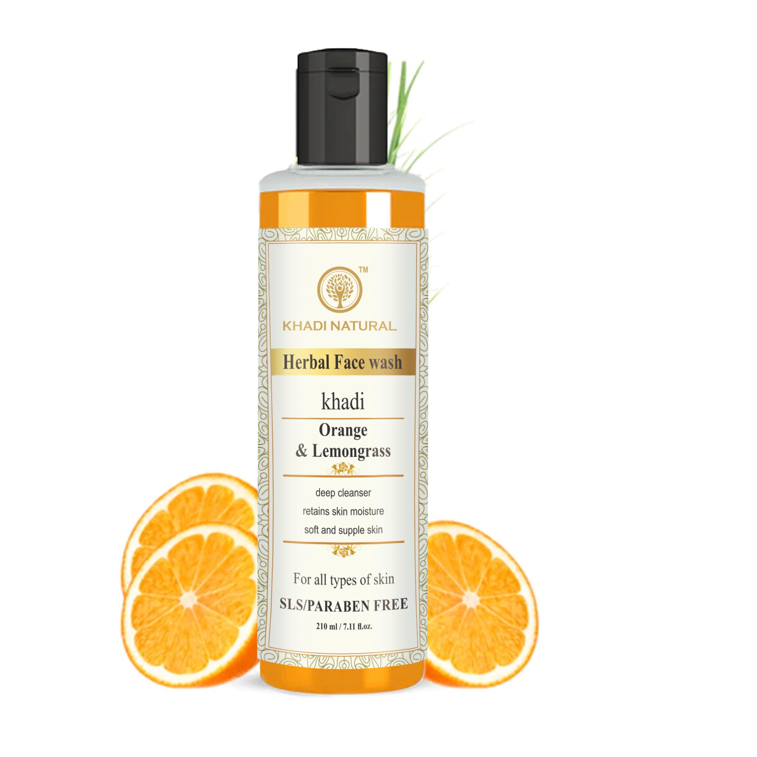 Khadi Natural Orange & Lemongrass Herbal Face Wash for Dry Skin | Organic, Paraben & SLS Free Cleanser | 210ml (Pack of 2) | Gentle Daily Face Wash for Healthy Glowing Skin | Perfect for Morning & Night Skincare Routine