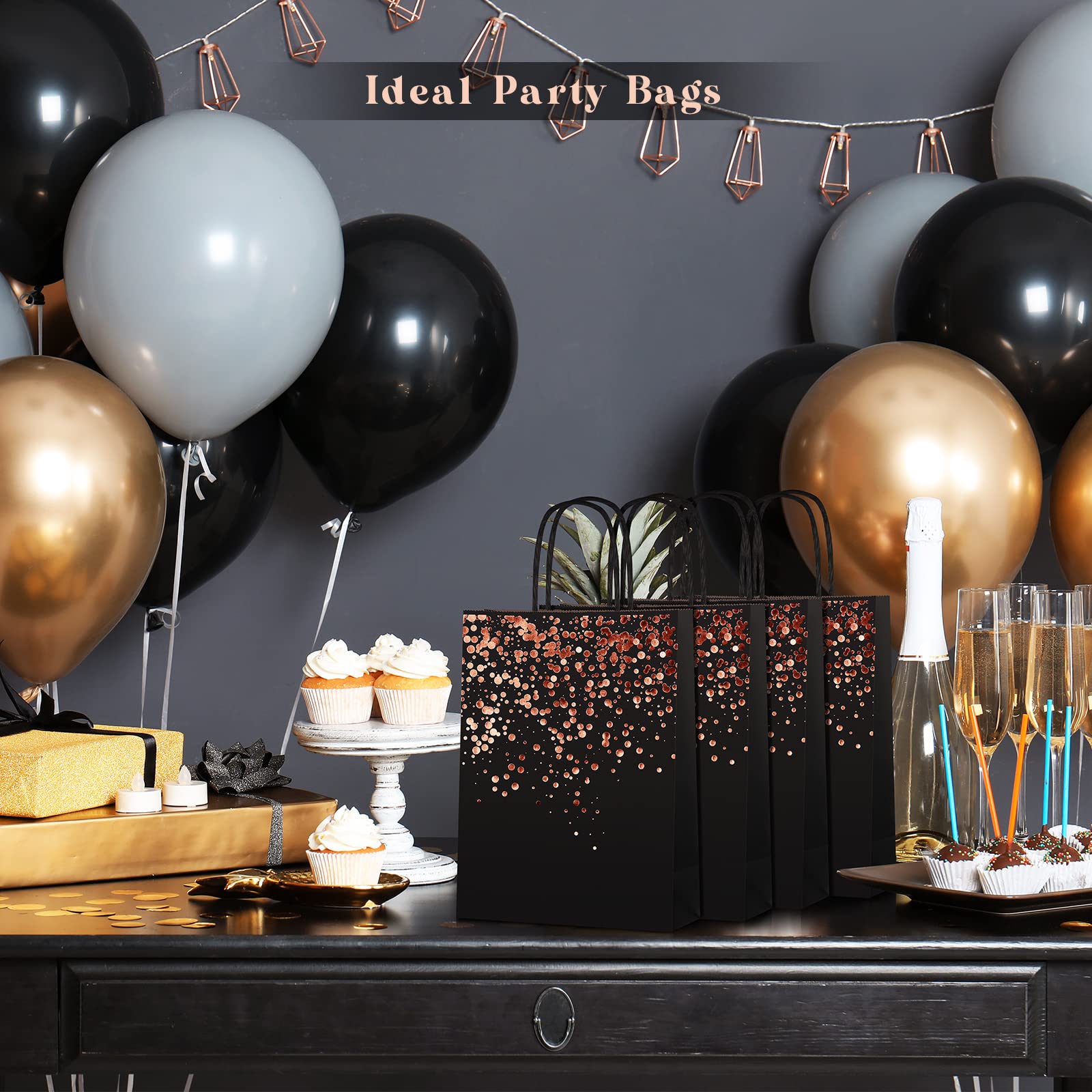 20 Pack Rose Gold Kraft Gift Bags with Handles - Elegant Party Favor Bags for Birthdays, Weddings & Bridal Showers | Perfect for Candy, Treats & Small Gifts