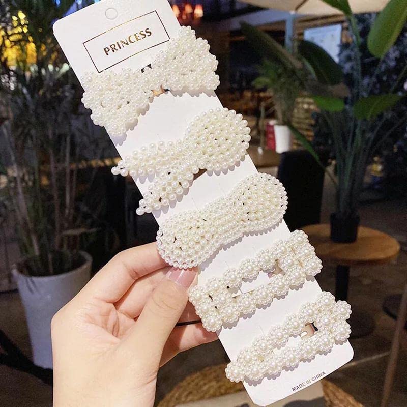 Korean Style Pearl Rhinestone Metal Hair Clips - Fashionable Barrettes Hair Accessories for Women & Girls | Set of 5 Claw Clips & Jaw Clips | Perfect for Weddings, Parties & Daily Styling
