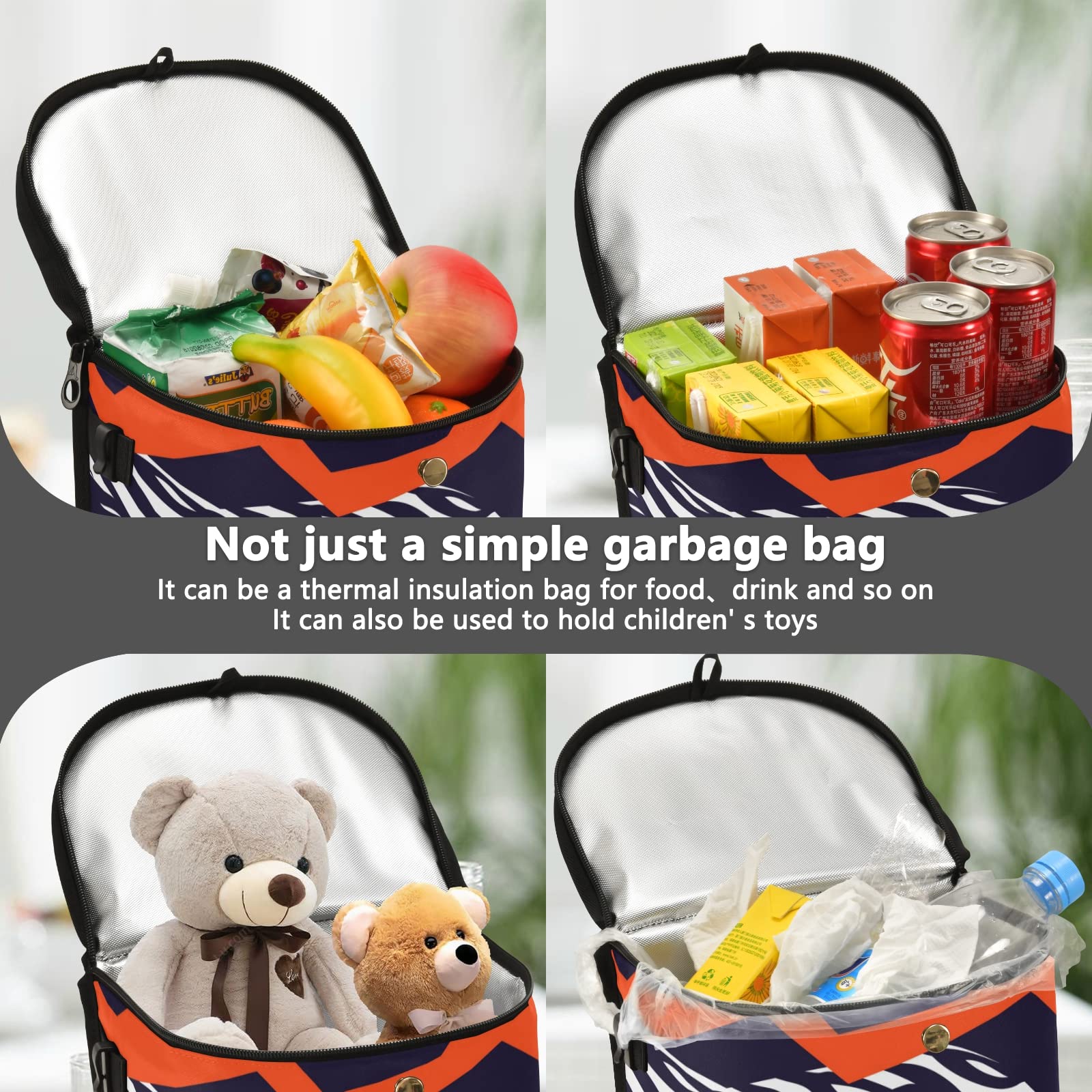 Leak Proof Car Trash Can with Aluminum Film - Waterproof Auto Garbage Bin & Multipurpose Vehicle Organizer - Hanging Car Trash Bag for Sedan, SUV, Truck (Zebra & Leopard Print) - Perfect for Road Trips, Commuting & Family Travel