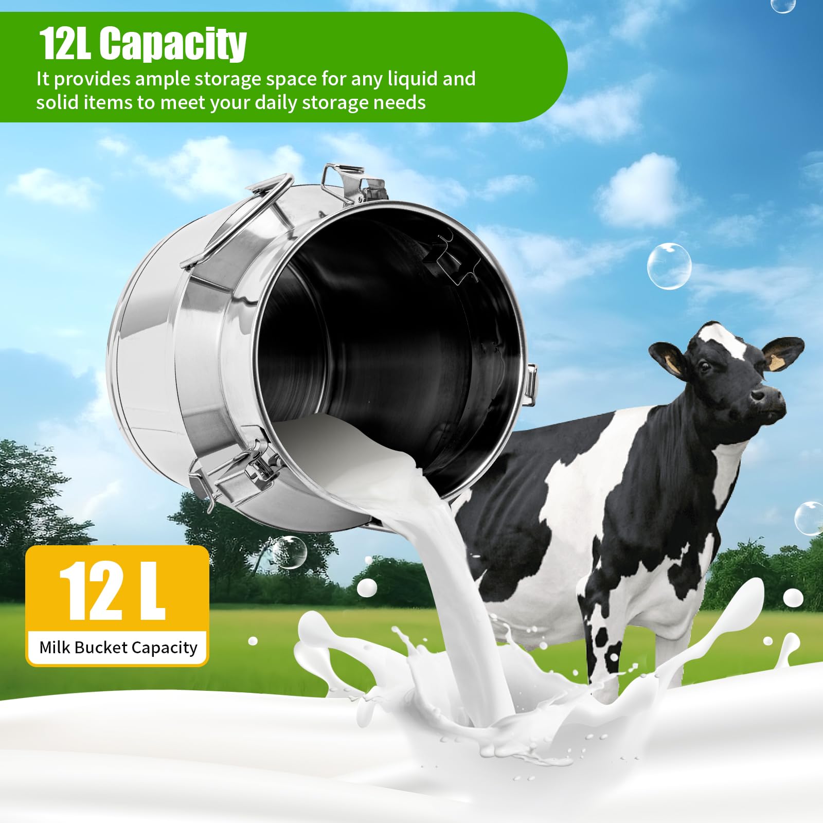LOYALHEARTDY 12L/3.17Gallon Stainless Steel Milk Can with Lid - Airtight Food Storage Container for Kitchen, Perfect for Milk, Juice, Ice, Grains & Dry Goods | Great for Home, Restaurant & Camping Use