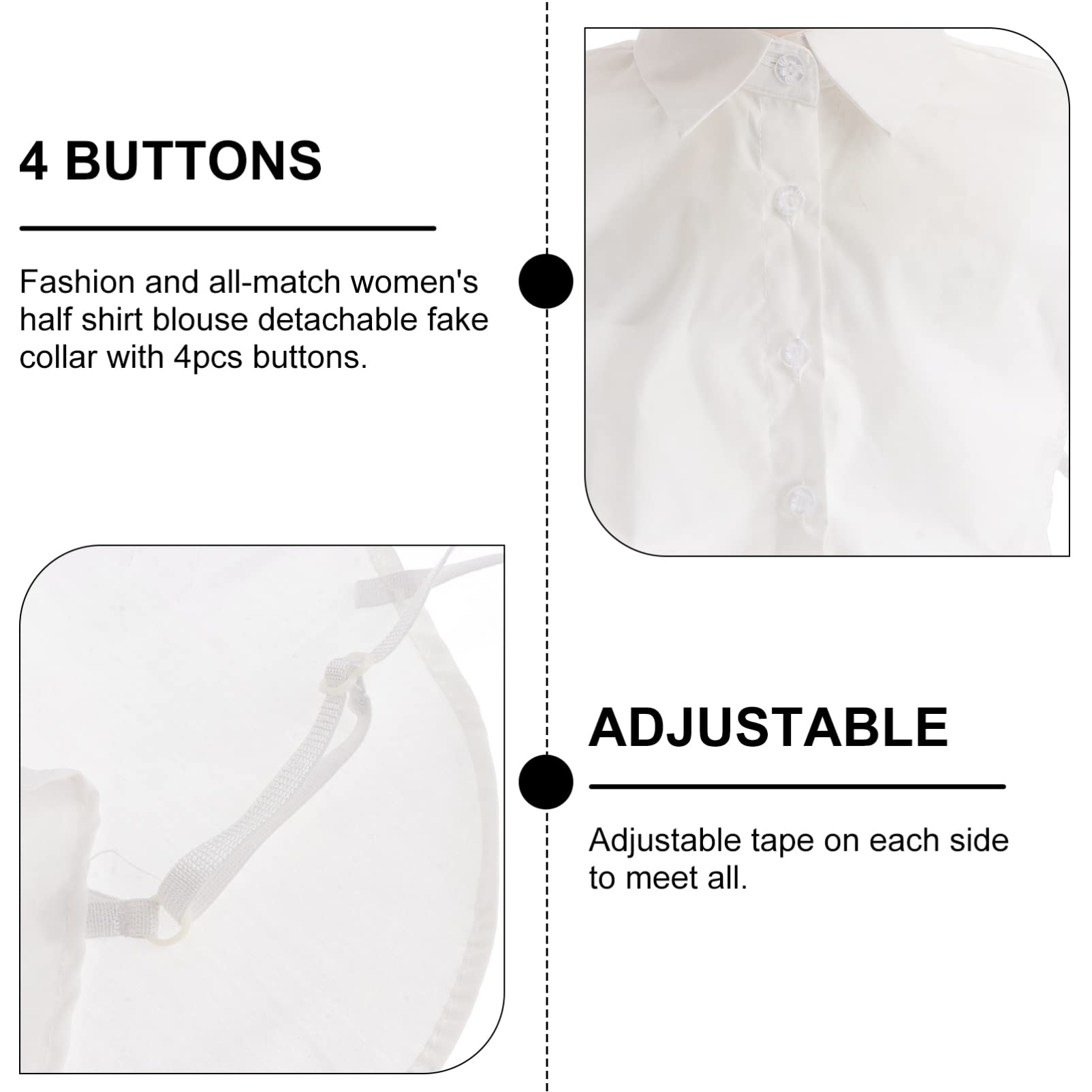 Women's Detachable Collar Half Shirt - Removable Choker Blouse with Fake Round Collar for Commuting | White Tank Top with Button Extender | Perfect for Office Wear, Casual Outfits & Child Fashion