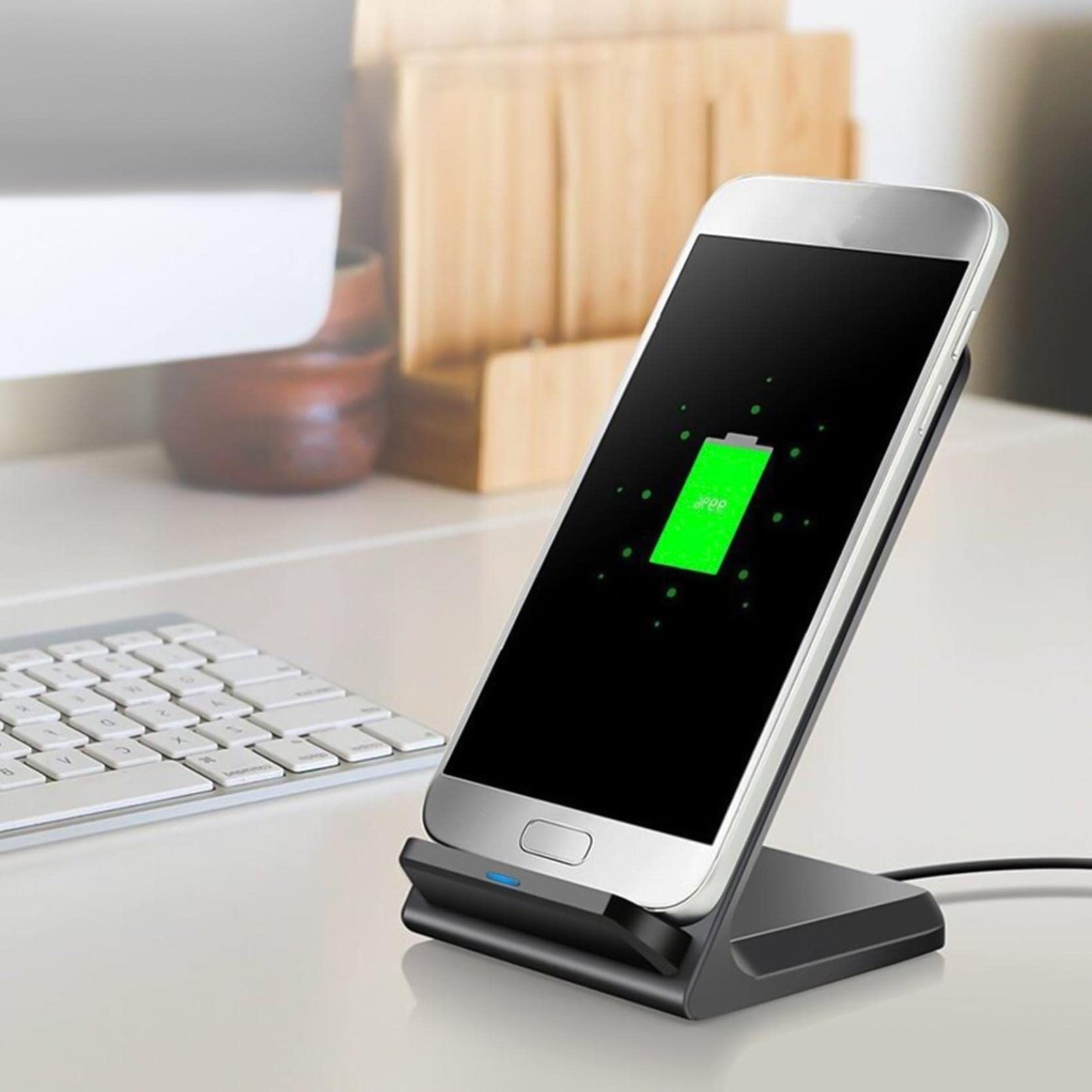 10W Fast Wireless Charger Stand for iPhone & Android Phones - Qi Certified Wireless Charging Pad with LED Indicator for Bedroom, Office & Car Use