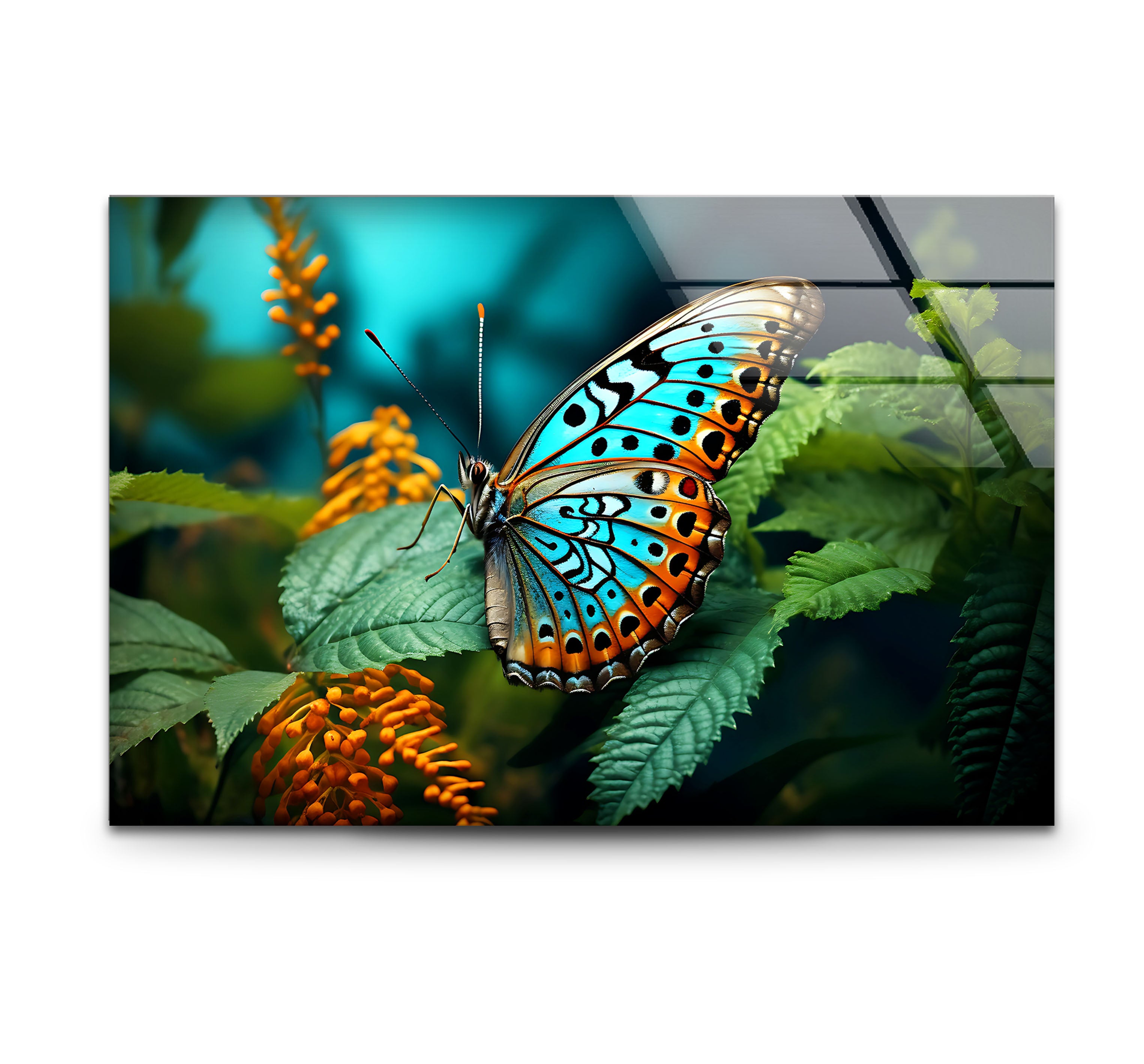 Blue Monarch Glass Wall Art - Vibrant Butterfly on Leaf Print | Elegant Home Decor for Living Room, Bedroom & Office | Perfect Gift for Nature Lovers