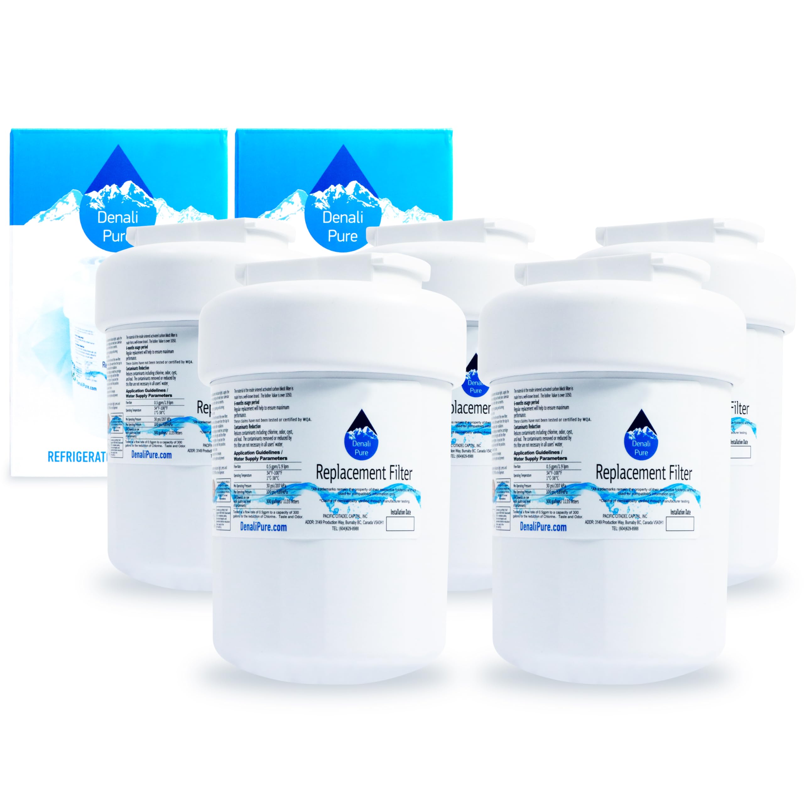 5-Pack GE MWF/MWFP Refrigerator Water Filter Replacement Cartridges - Compatible with General Electric GSH25JFXBWW & Other Models | Clean Drinking Water for Home, Office, and RV Use