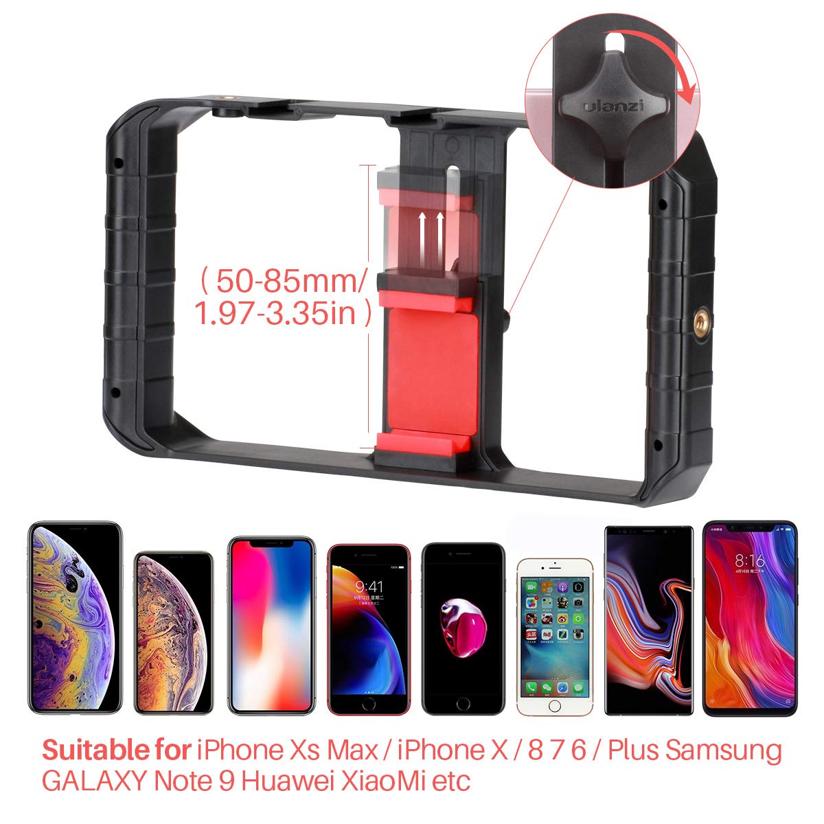 Ulanzi U Rig Pro Smartphone Video Stabilizer with Triple Cold Shoe Mount - Compatible with iPhone 16/15/14/13/12/11 Pro Max/XS/X/8 Plus, OnePlus 7 Pro, Samsung & Google Pixel - Perfect for Vlogging, Live Streaming & Content Creation