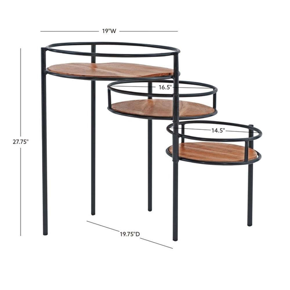 Powell Furniture Linon Carter 3-Tier Metal Plant Stand Side Table - Black | Indoor & Outdoor Home Decor for Plants, Books, and Display