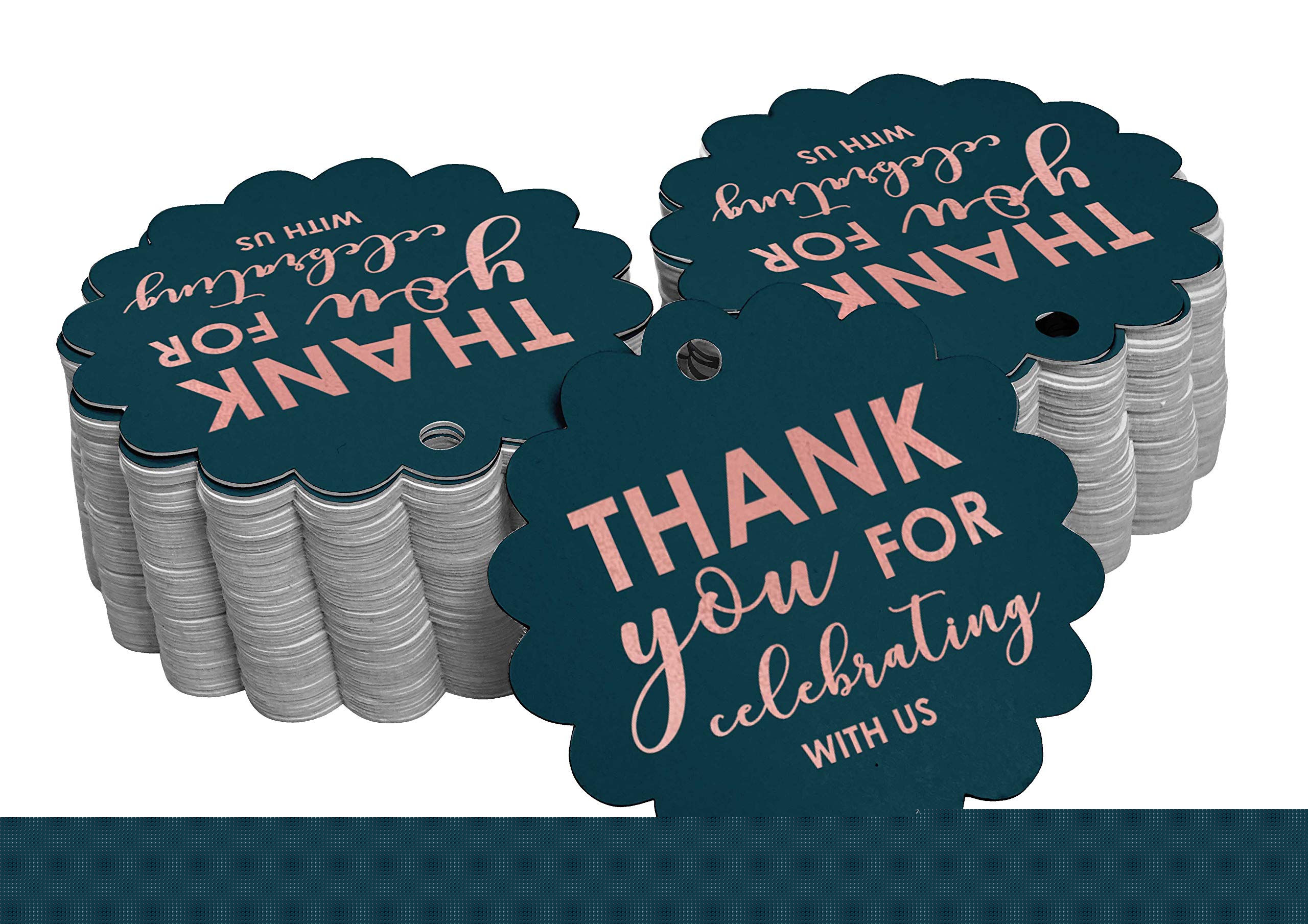 50 Pack Rose Gold Foil Thank You Tags - Elegant Wedding, Bridal Shower, Baby Shower, Birthday & Retirement Party Favor Tags - Perfect for Gift Wrapping, Party Decorations & Special Event Favors