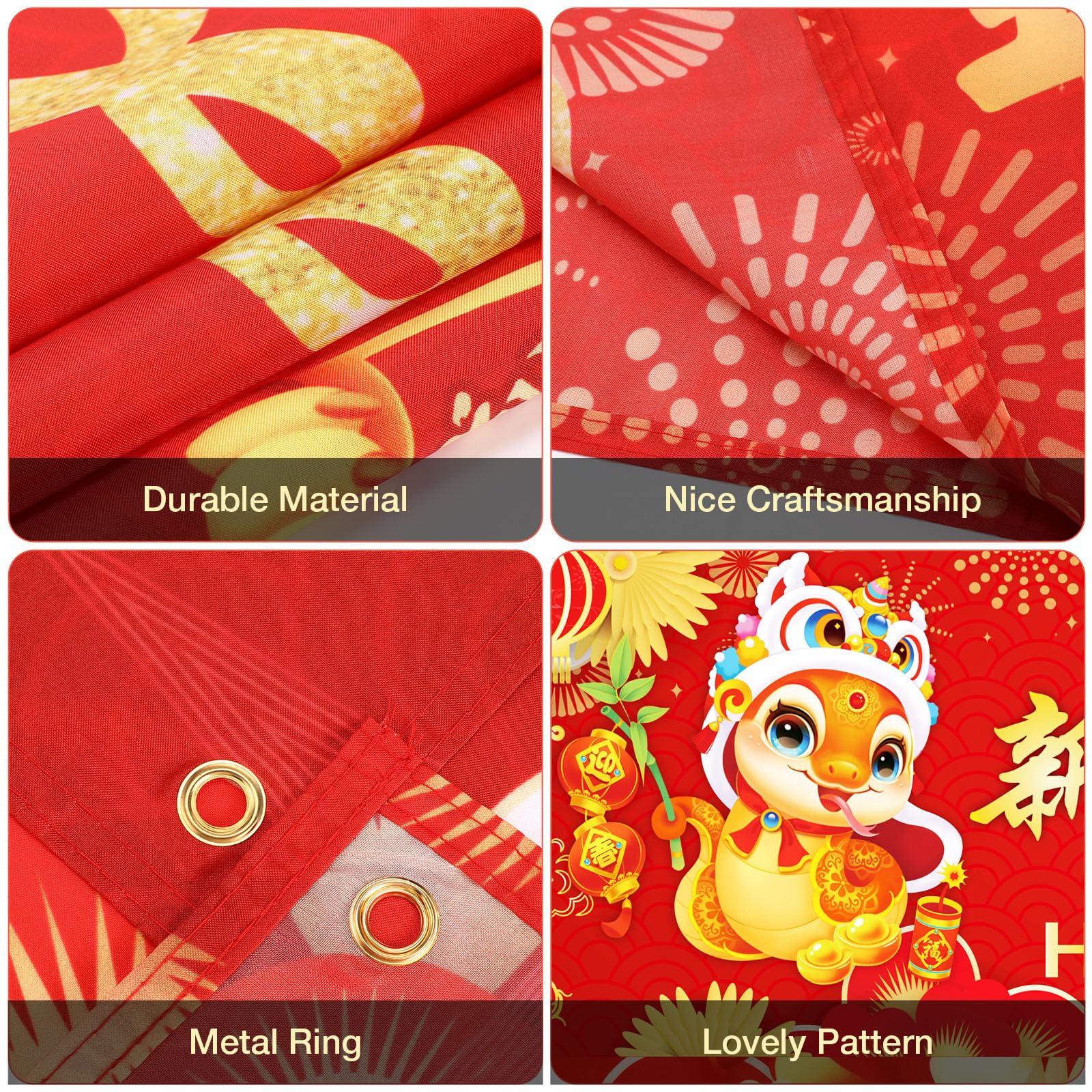 2025 Chinese New Year Snake Decorations - Large 8.2x1.5ft Fabric Happy New Year Banner for Spring Festival | Indoor/Outdoor Party Supplies, Wall Decor & Home Celebration