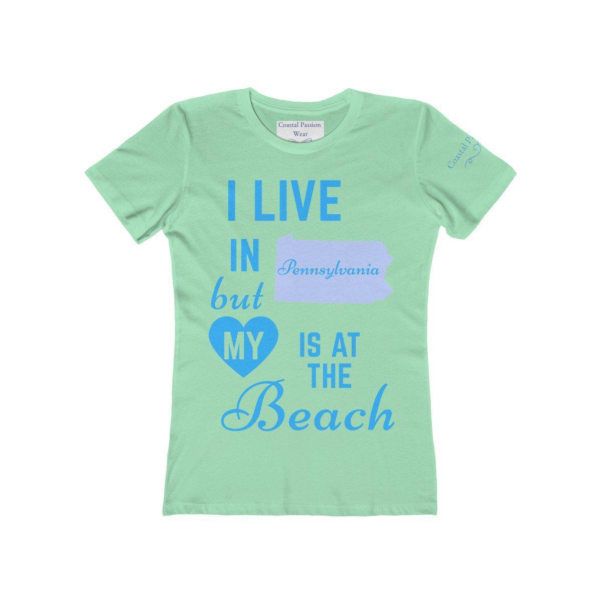 I Live in Pennsylvania But My Heart Is at The Beach Shirt - Comfortable & Stylish Graphic Tee for Beach Lovers & Travel Enthusiasts - Perfect for Vacations, Summer Outings & Casual Wear