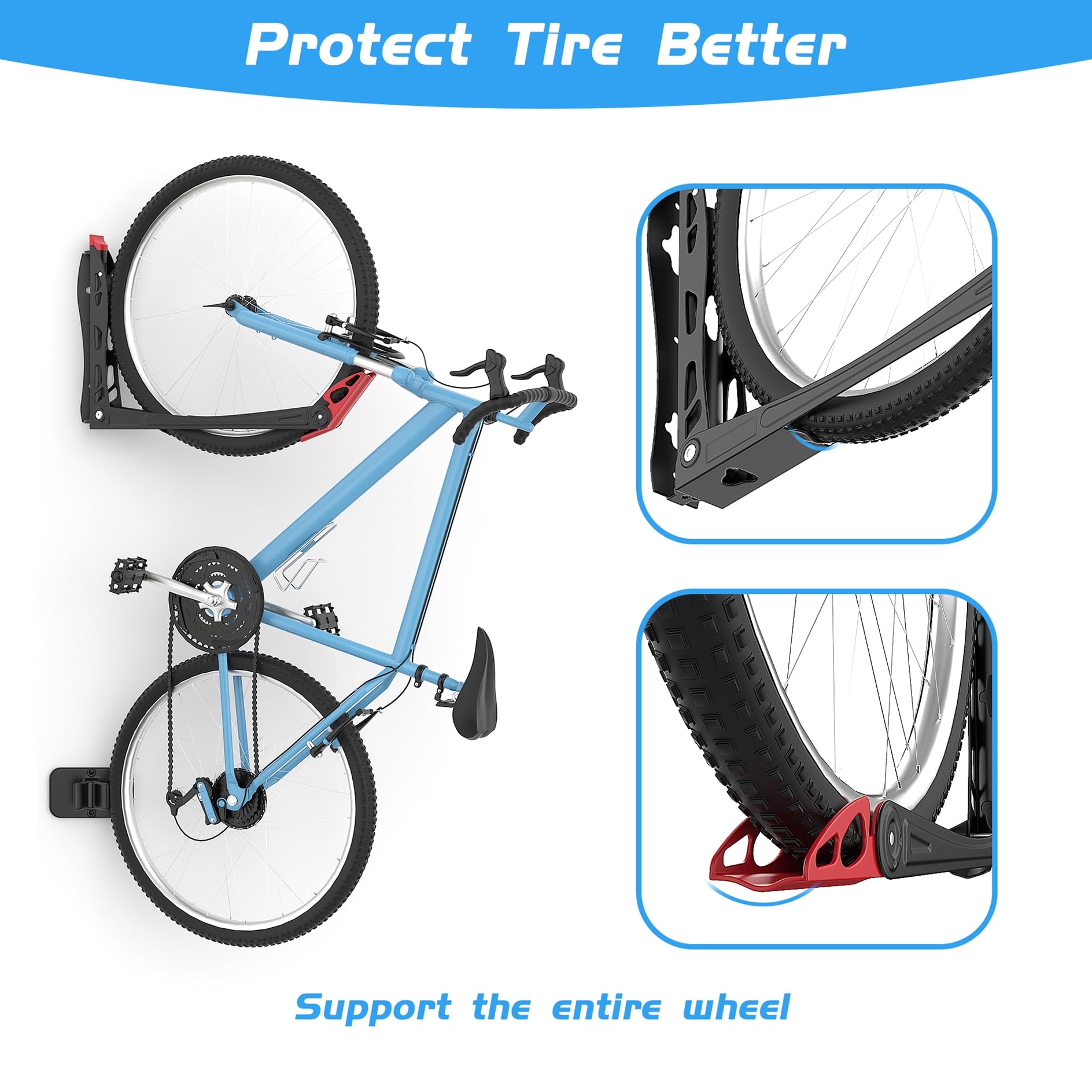 BIKEPAL No-Lift Wall Mount Swivel Bike Rack - Space Saving Vertical Bike Hanger for Garage Storage (2 Pack) | Perfect for Small Spaces & Apartment Cycling Enthusiasts