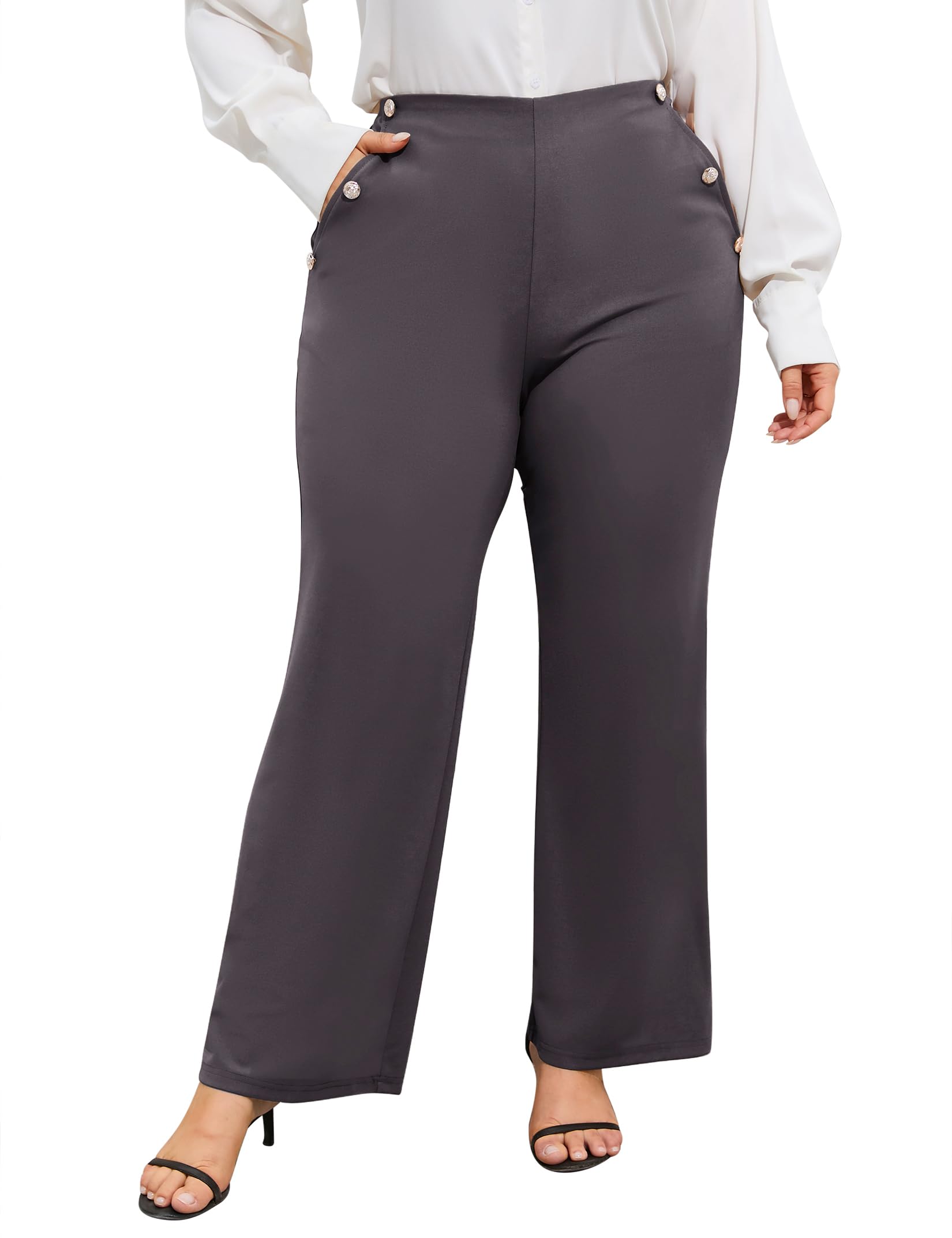 ShopWonder Women's Plus Size Stretch Pull-On Flare Dress Pants with Pockets - Business Casual Work Pants for Office, Meetings & Professional Events