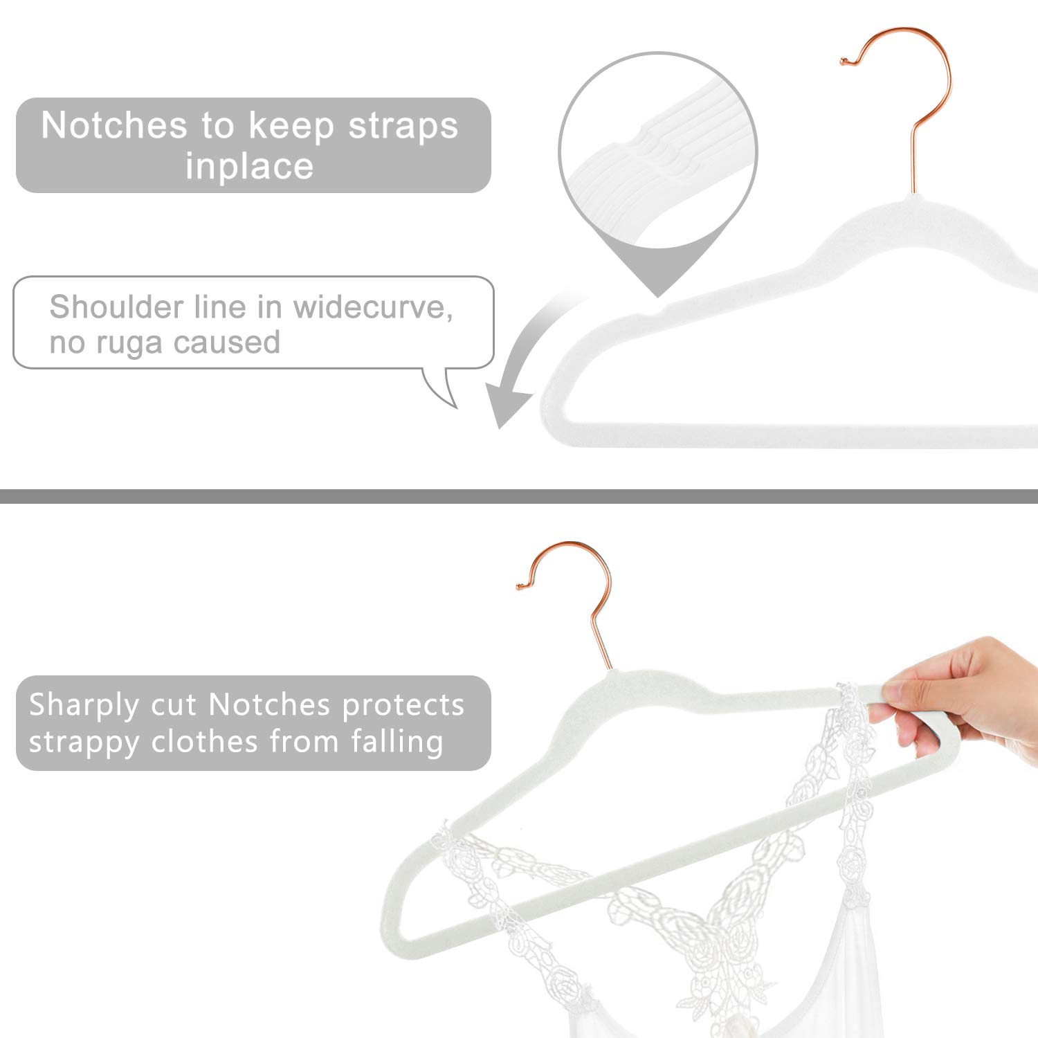 MIZGI Premium Kids Velvet Hangers - 50 Pack (14 Inch) with Rose Gold Hooks, Space-Saving Non-Slip Closet Hangers for Children's Clothes, Dresses, Skirts & Pants - Perfect for Organizing Kids' Wardrobes & Small Closets