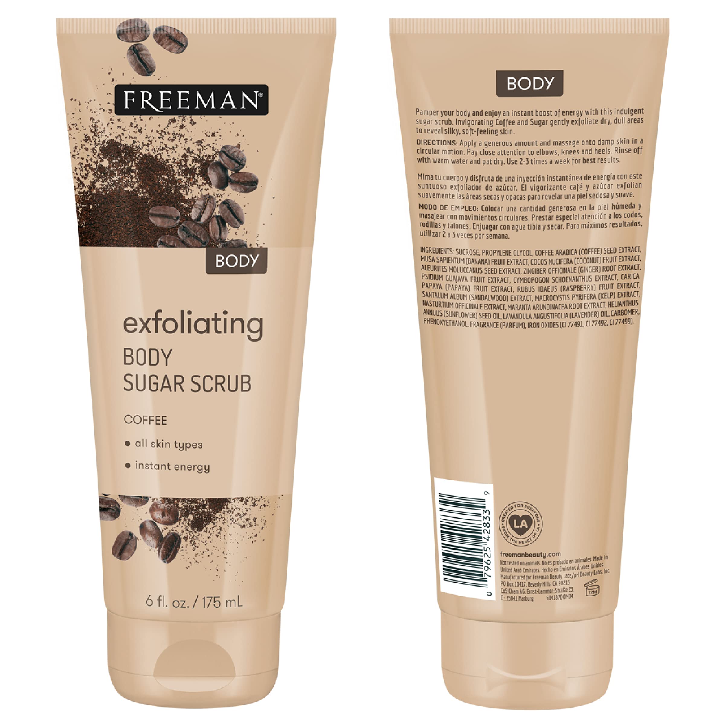 Freeman Sugar Body Scrub Set - Strawberry Milk, Green Tea & Coffee Exfoliating Scrubs | Hydrating & Deep-Cleansing Skincare | Removes Dirt, Oil & Impurities | Prepares Skin for Self-Tanning | 3-Pack | Perfect for Spa Day, Pre-Tan Routine & At-Home Skincare