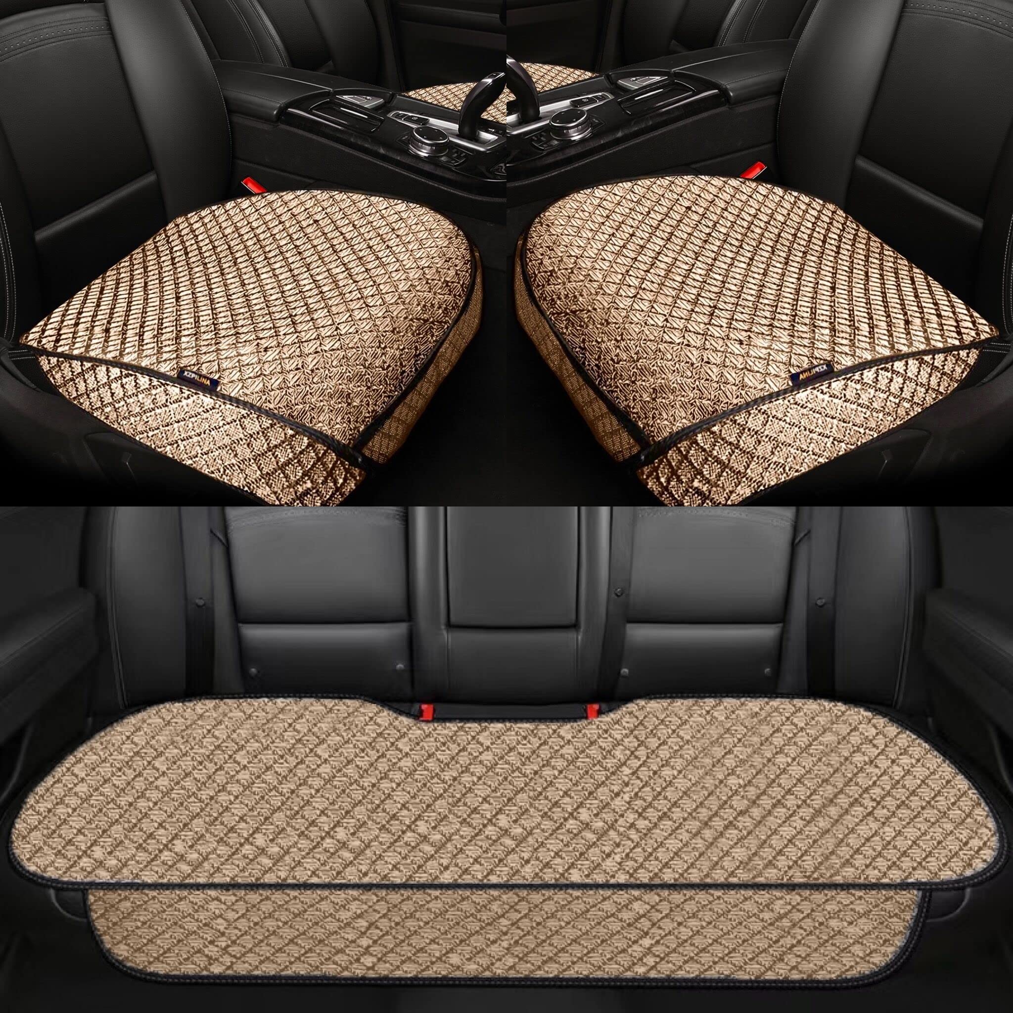 Breathable 4-Season Universal Car Seat Covers Set - 3PCS (Front & Rear Bottom Protectors, Beige) | Comfortable & Durable for Summer & Winter Driving