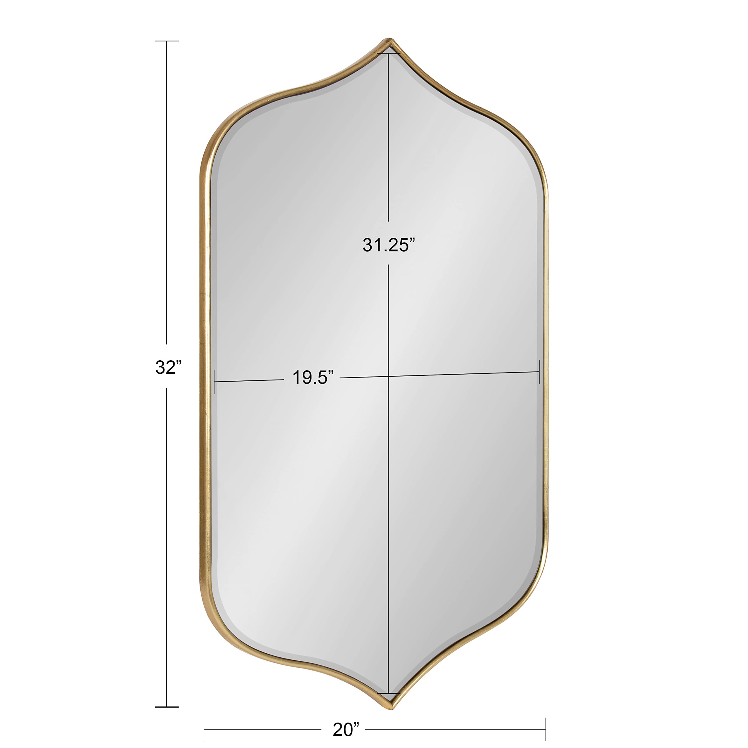 Kate and Laurel Tyla Modern Wall Mirror - 20x32 Inches, Gold Frame, Decorative Vibrant Glam Peaked Mirror for Living Room, Bedroom, or Entryway Decor