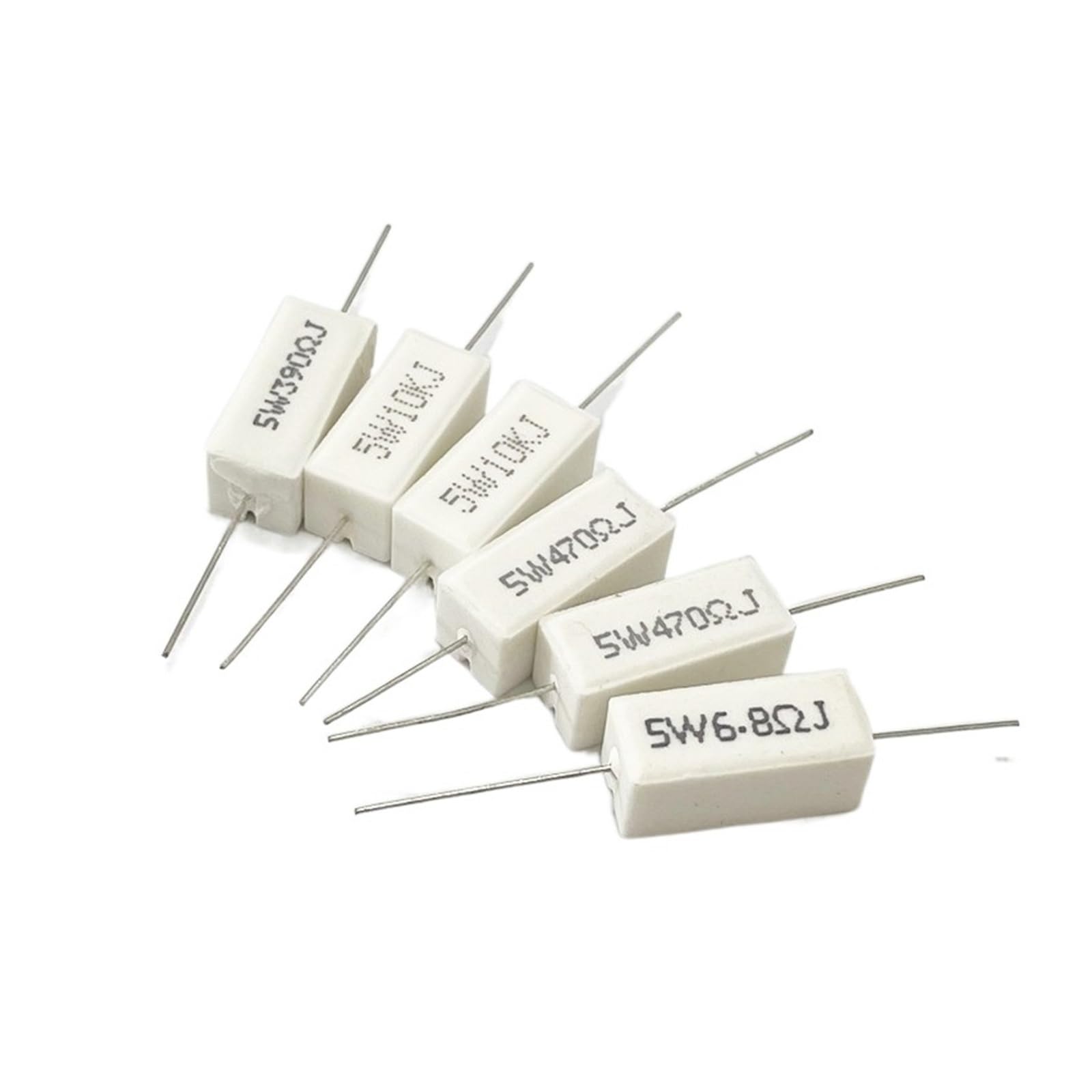 10 Pcs 5W 5% Cement Resistors 16R-60R Ohm Horizontal Mount for DIY Electronics, Audio Amplifiers, and Circuit Repair - High Power Tolerance Resistors (60R Size)