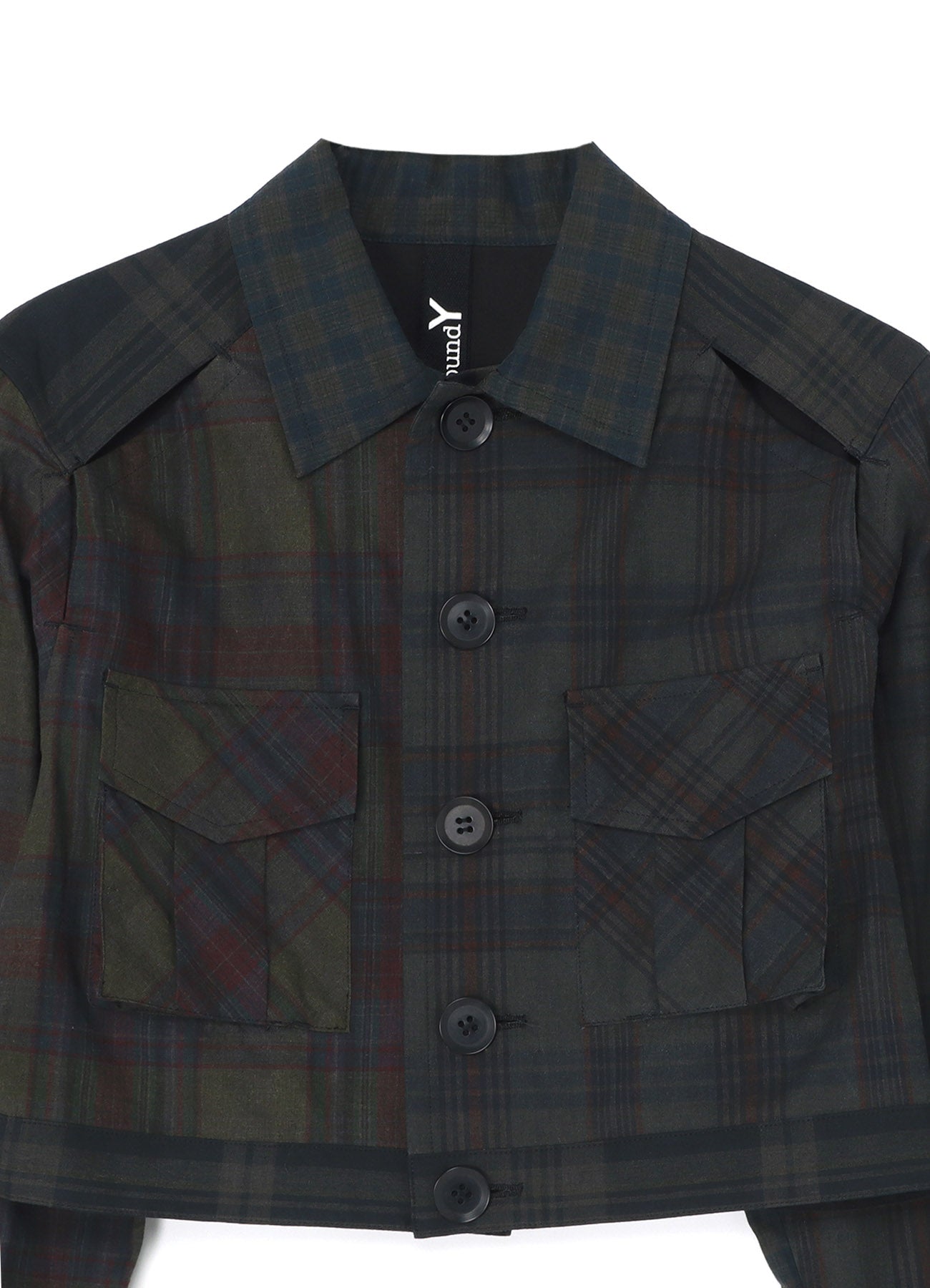 3-Pattern Switching Sumi Ink Dyed Madras Plaid Slit Yoke Short Jacket - Stylish & Versatile for Casual Outfits, Layering, and Streetwear Fashion