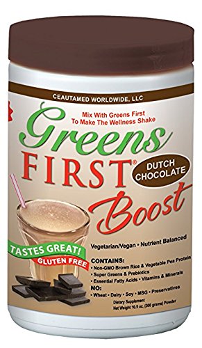 Greens First Boost Dutch Chocolate Powder - 10.5 oz Superfood Supplement for Energy & Immunity | Perfect for Smoothies, Shakes & Healthy Lifestyles