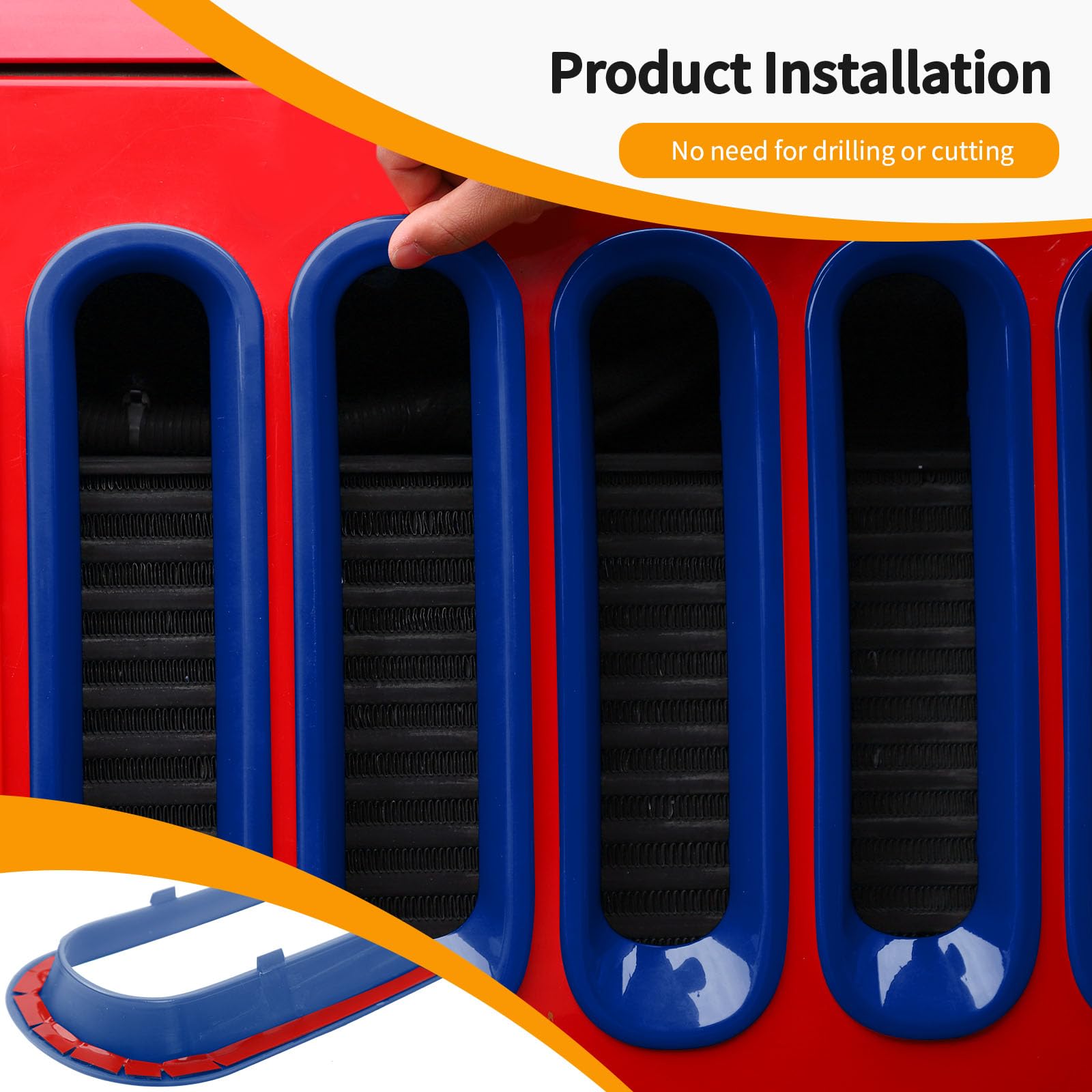 Hoolcar Front Grille Insert Cover & Headlight Bezel Cover Trim for Jeep Wrangler JK JKU 2007-2017 - Blue Exterior Accessories - Perfect for Off-Roading & Custom Car Styling