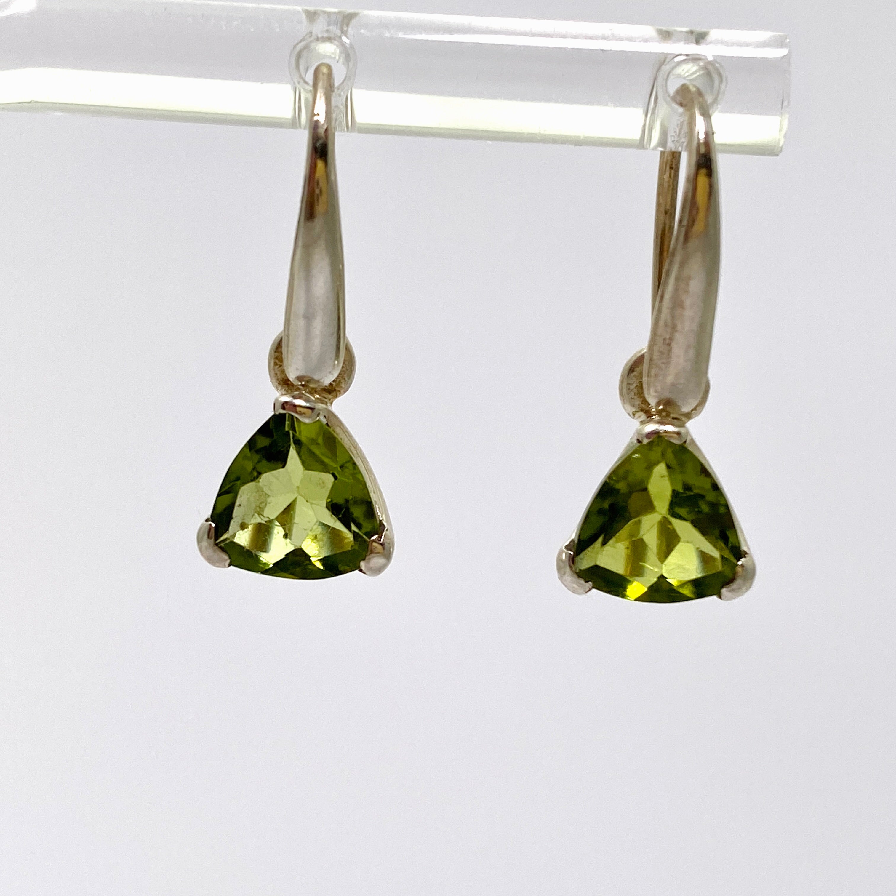 Peridot Trillion Faceted Earrings for Women - 925 Sterling Silver Dangle Earrings - Elegant Green Gemstone Jewelry for Parties, Weddings & Special Occasions