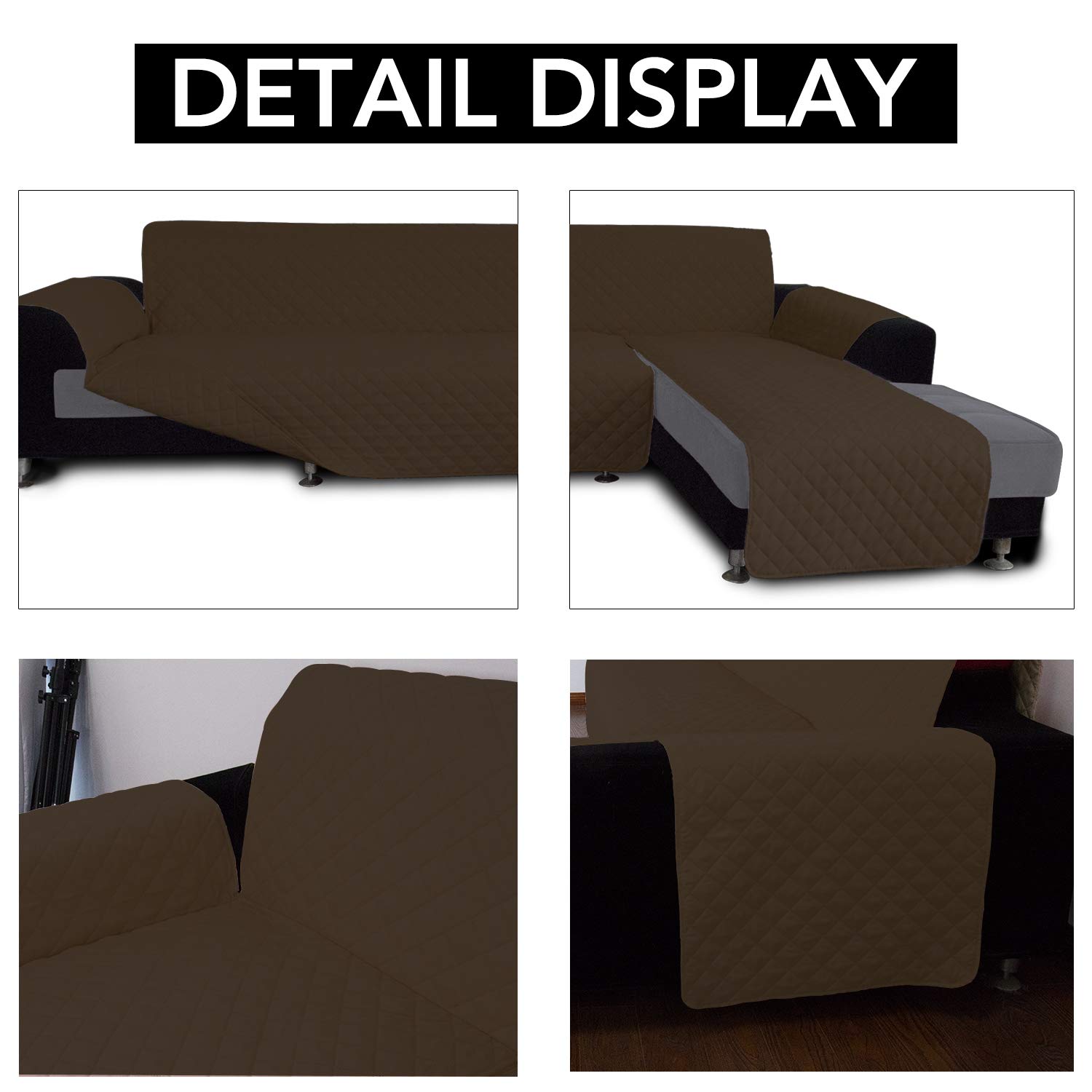 Reversible L-Shaped Sofa Slipcover - XL Sectional Couch Cover with Chaise Lounge, Pet-Friendly Furniture Protector (Coffee Brown) for Living Room, Family Room & Home Theater