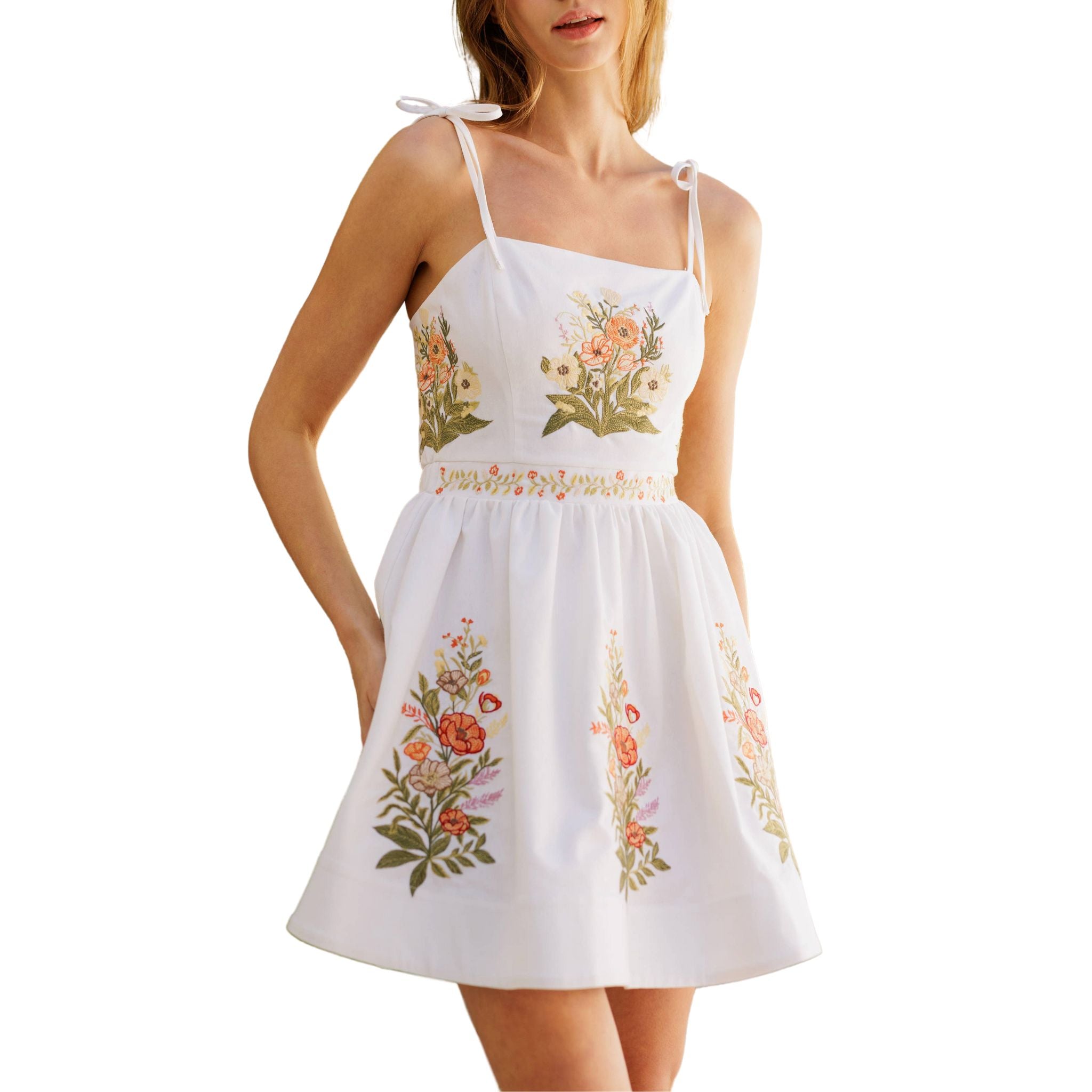 Floral Embroidered Mini Dress for Women - Colorful Summer Party Dress, Beach Vacation Outfit, Date Night Attire