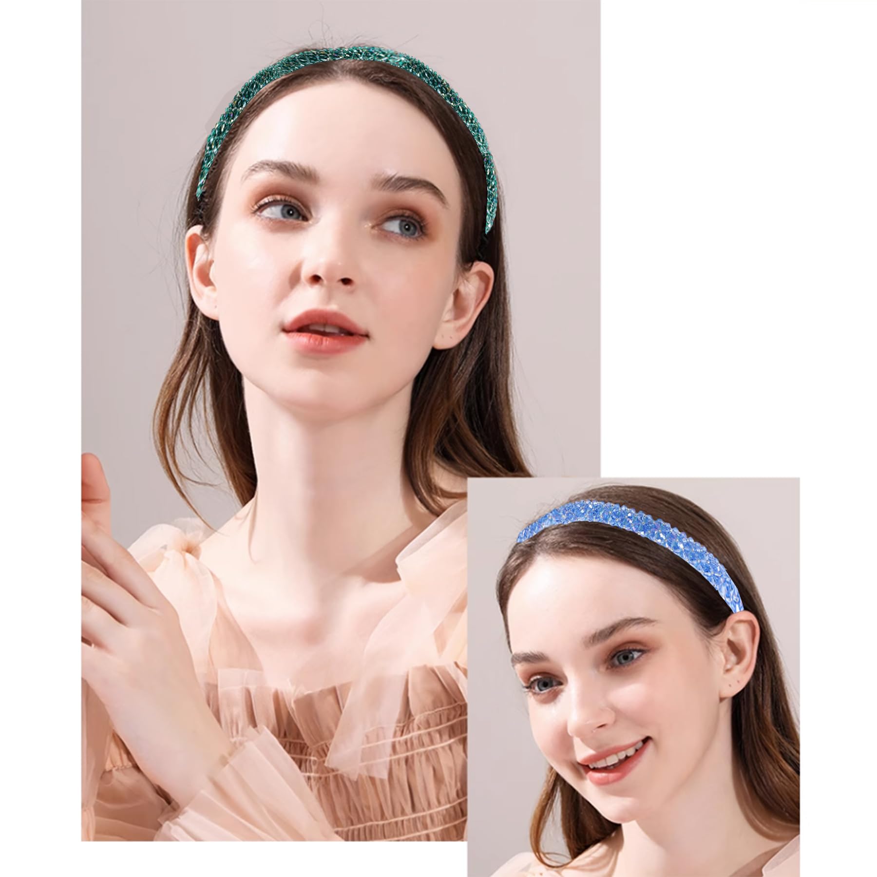 Sparkling Rhinestone Headband for Women & Girls - Glitter Crystal Beaded Wide Hair Band - Elegant Hair Accessories for Birthday, Party, Holiday, Wedding (Pale Blue) | Perfect for Special Occasions & Photo Shoots