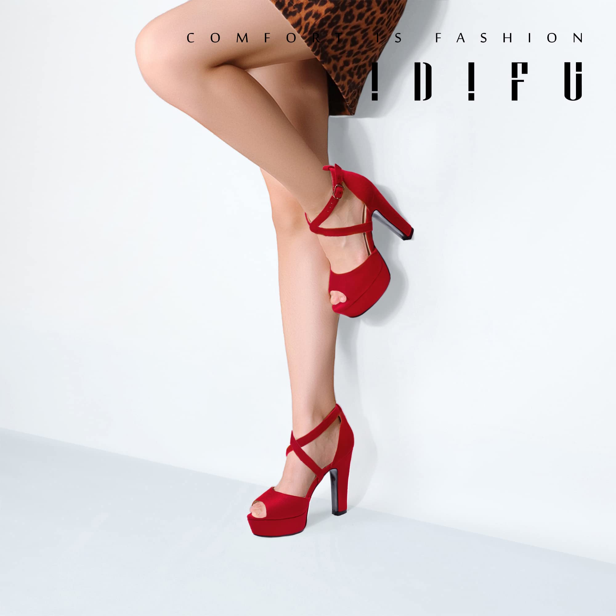 IDIFU Women's Chunky Heel Peep Toe Ankle Strap Sandals - Platform High Heels for Wedding, Party, Evening & Bridal Events | Comfortable Dress Shoes for Women