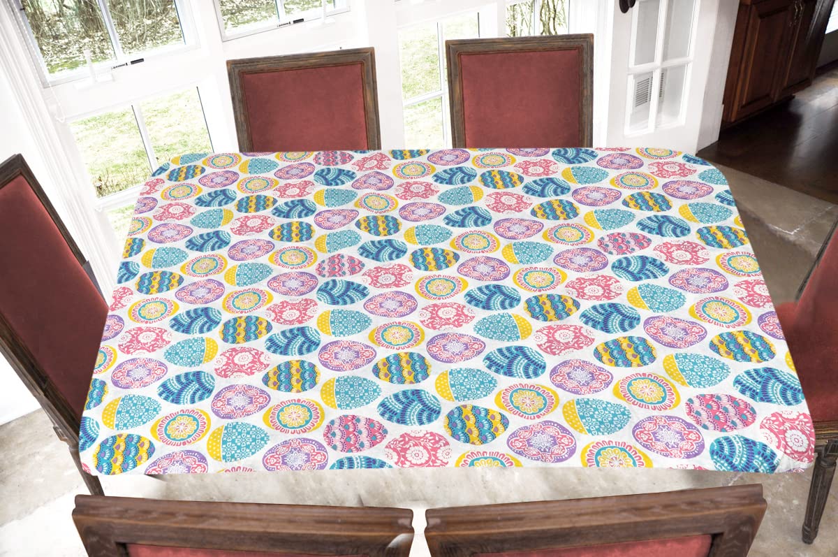 Premium Elastic Edged Flannel Backed Vinyl Fitted Tablecloth - Easter Design for Round/Oblong/Oval Tables (Fits up to 48