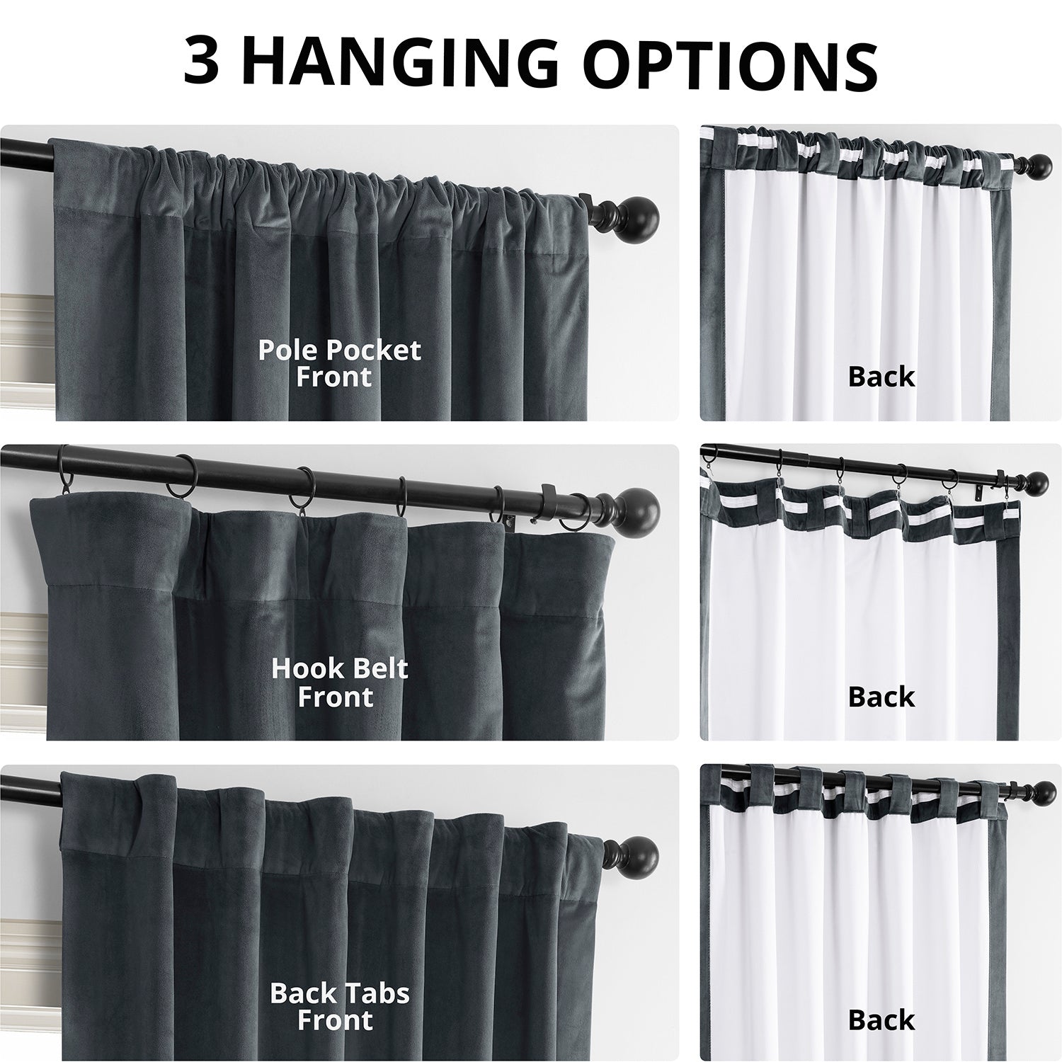 Distance Blue Grey Signature Velvet Blackout Curtains - Thermal Insulated Room Darkening Drapes for Bedroom & Living Room - Noise Reducing Window Treatments for Better Sleep & Privacy