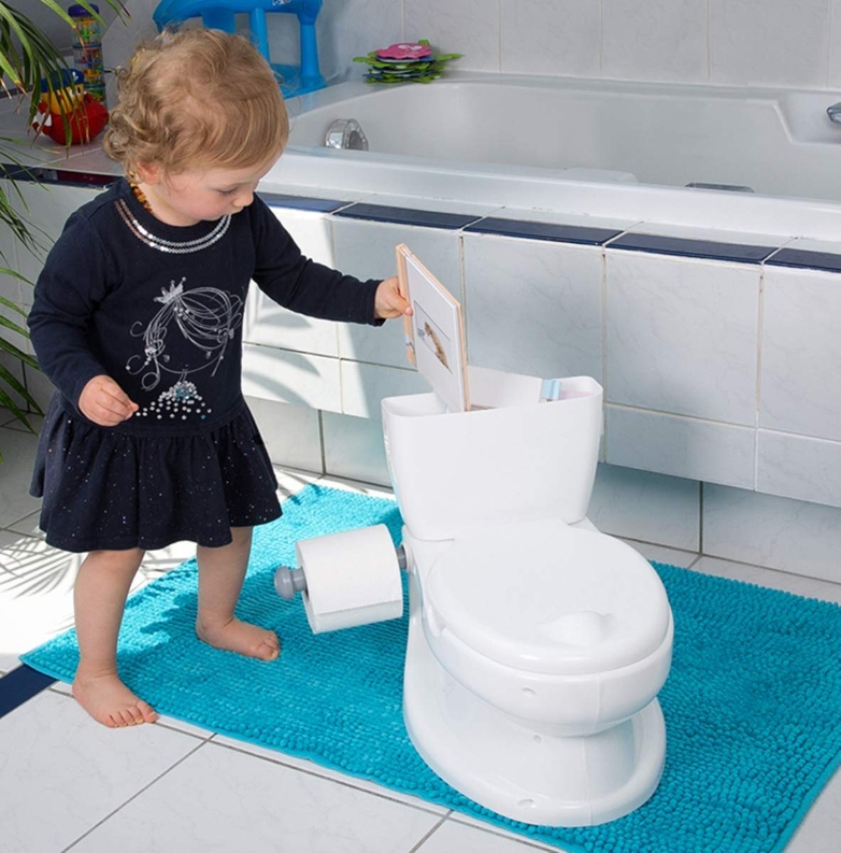 ToyLet Baby & Toddler Potty Training Toilet with Comfortable Seat, Lid, Flushable Wipes Storage & Paper Roll Holder - White | Ideal for Girls & Boys Learning Independence | Perfect for Home, Daycare & Travel Use