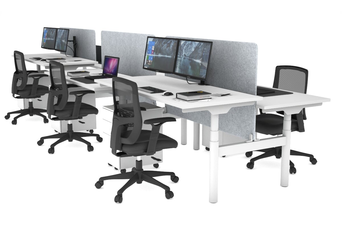 Flexi Premium Height Adjustable 6-Person H-Shaped Office Workbench - White Frame [1800mm x 700mm] for Collaborative Workspaces & Team Projects