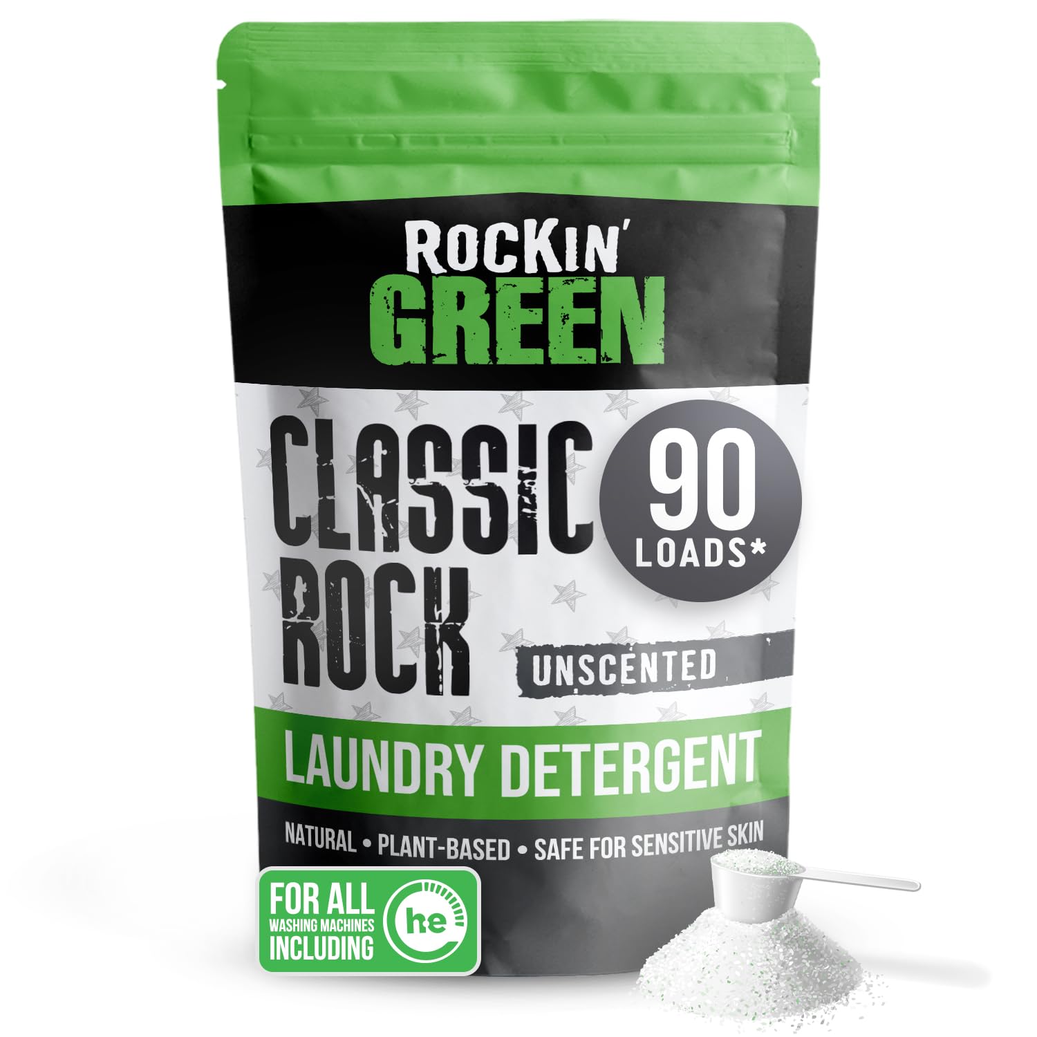 Rockin' Green Classic Rock Laundry Detergent Powder - 90 Loads | All-Natural, Unscented Laundry Detergent for Sensitive Skin | Eco-Friendly & Hypoallergenic for Baby Clothes, Workout Gear & Everyday Laundry