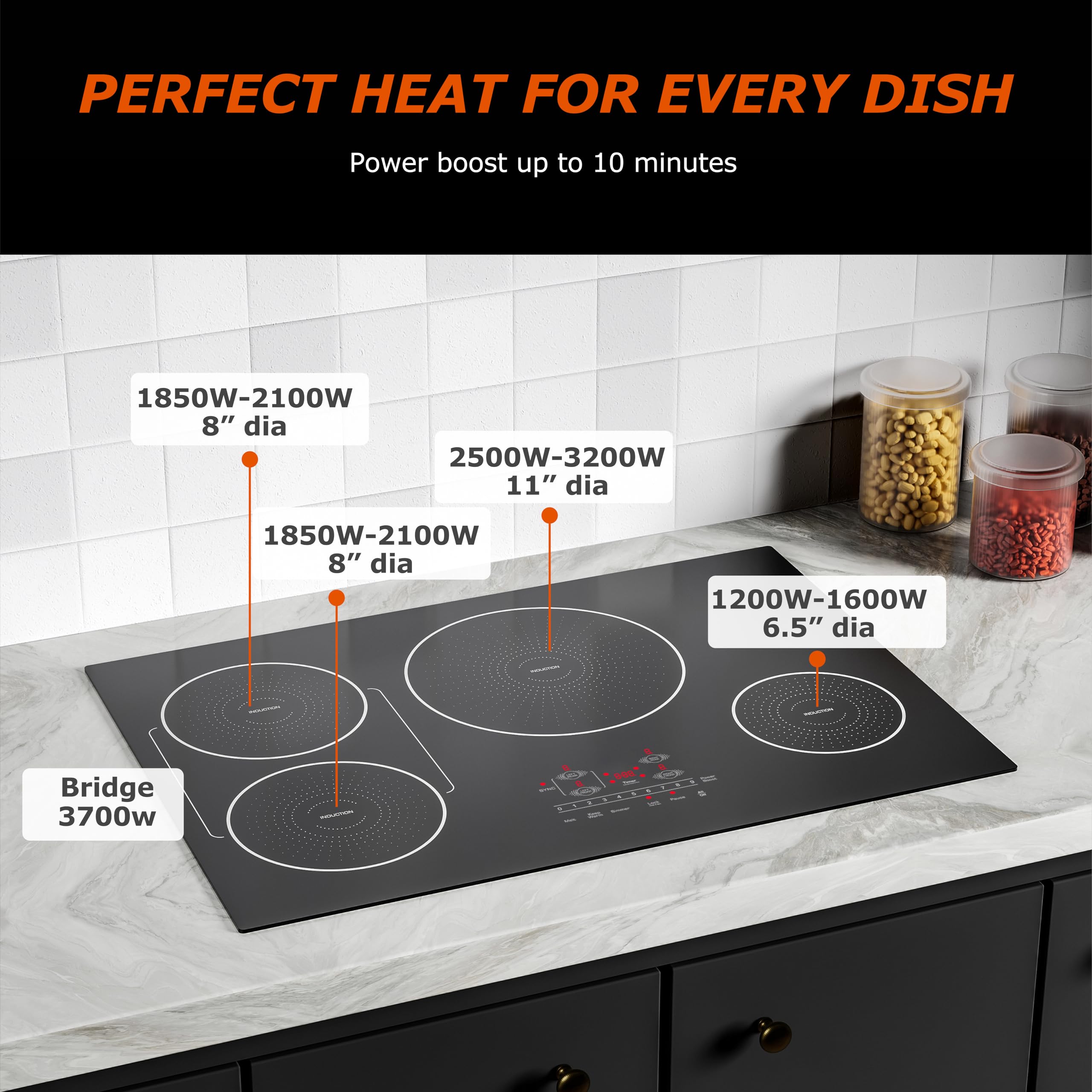 30 Inch 4 Burner Induction Cooktop with Bridge-SYNC Technology - Flat Glass Electric Stove with Booster, Timer, Child Lock & Pause Function - 208-240V/40A Drop-In Installation - Perfect for Modern Kitchens, Home Cooking & Professional Chefs