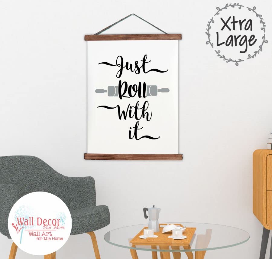 Just Roll With It Rolling Pin Hanging Canvas Art - Kitchen Wall Decor Scroll Prints - Ready to Hang Kitchen Signs - 23x30-Inch Kitchen Art Decorations for Home, Office, or Gift