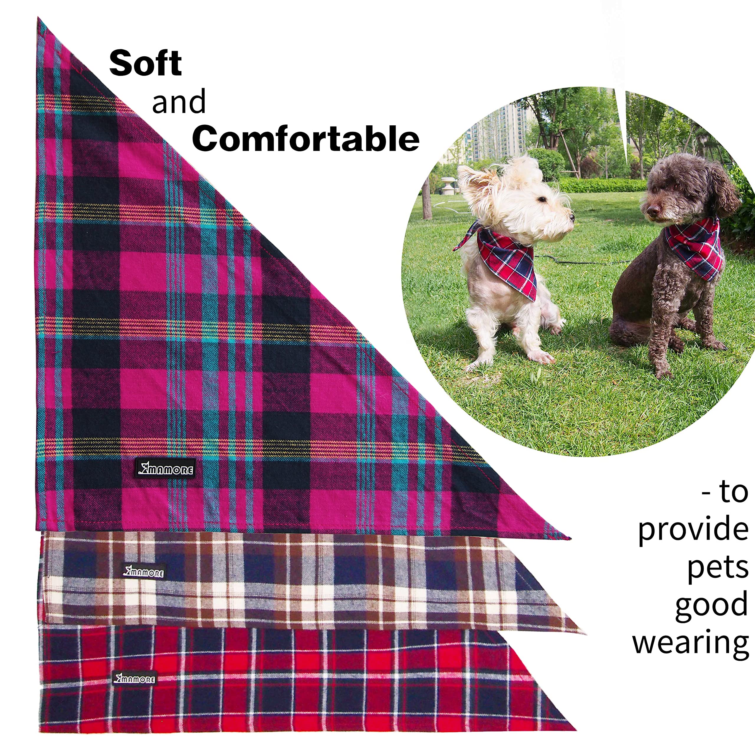 Adjustable Plaid Dog Bandanas - 1PC Soft Washable Cotton Triangle Bib Kerchief Scarf for Small, Medium & Large Dogs & Cats (Fuchsia & Blue, Small) - Perfect for Pet Fashion, Daily Walks & Photo Shoots